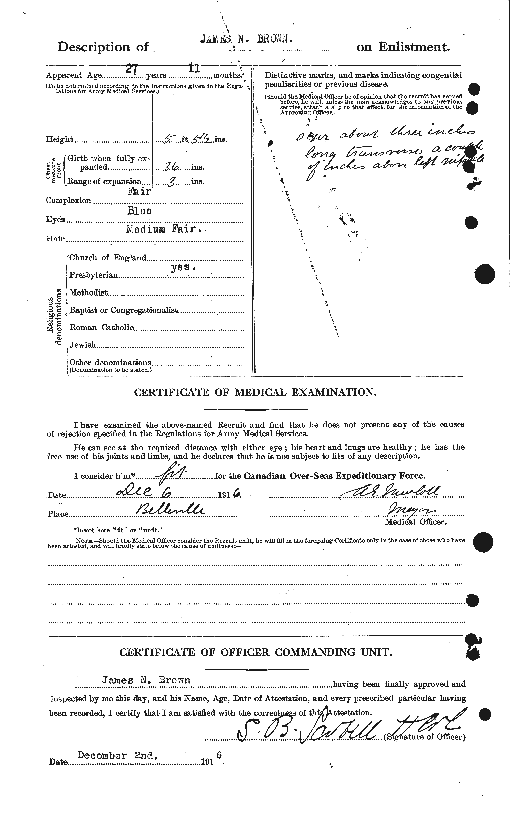 Dossiers du Personnel de la Première Guerre mondiale - CEC 269561b