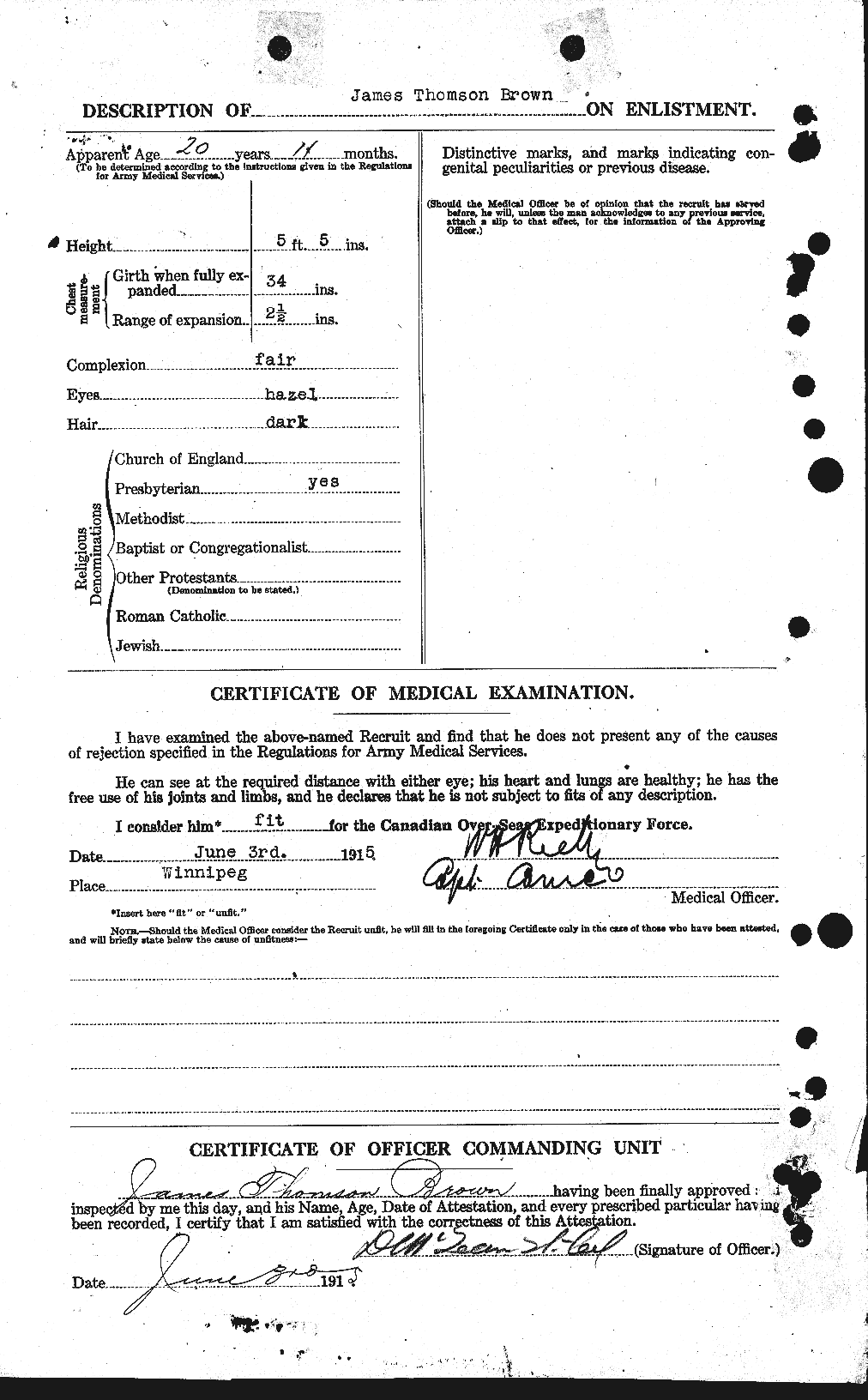 Dossiers du Personnel de la Première Guerre mondiale - CEC 269591b