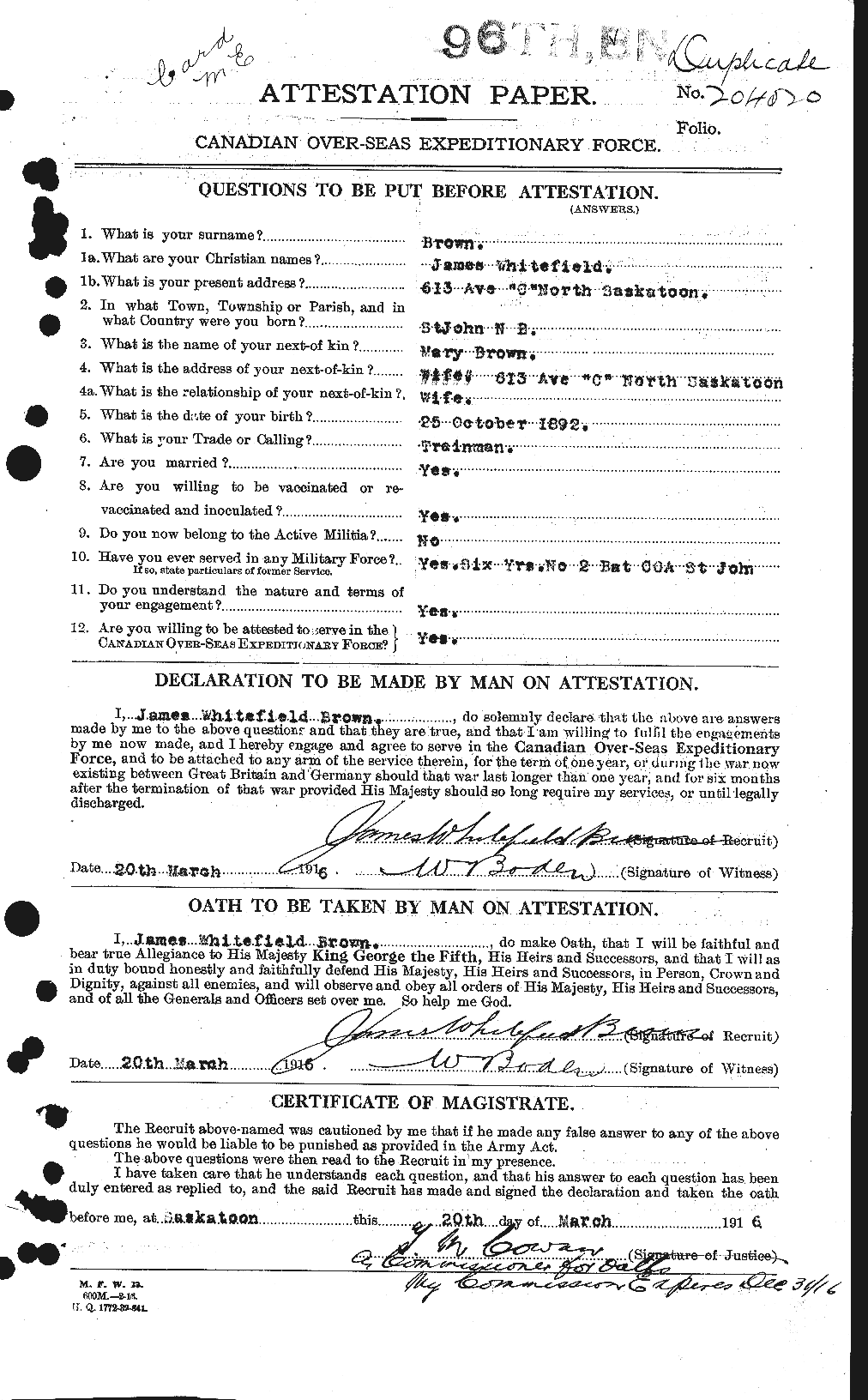 Personnel Records of the First World War - CEF 269596a