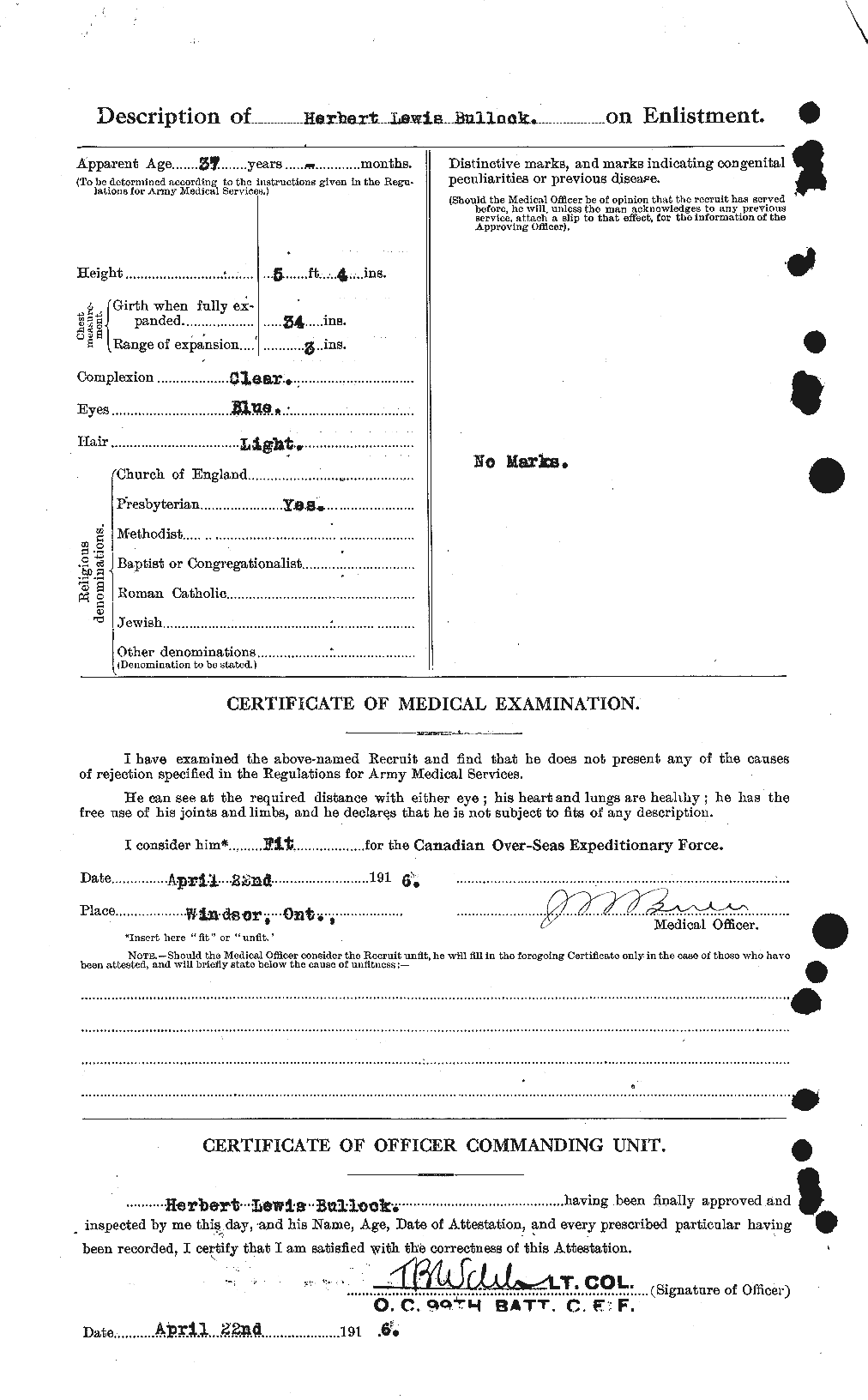 Dossiers du Personnel de la Première Guerre mondiale - CEC 269717b