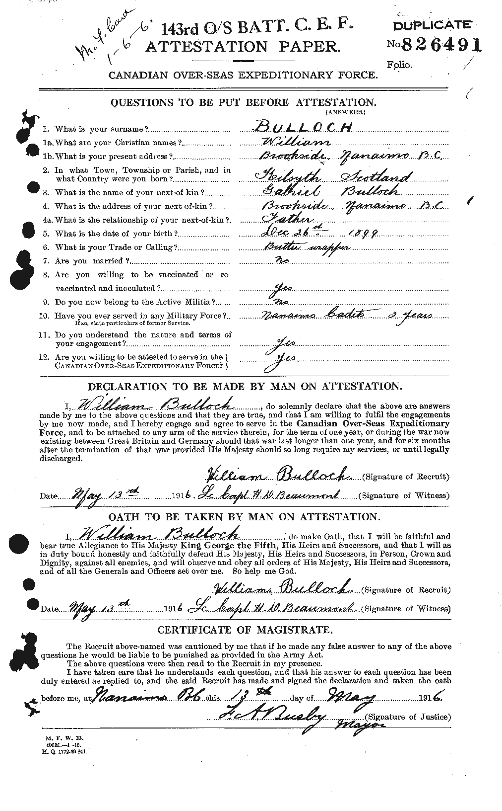 Personnel Records of the First World War - CEF 269758a