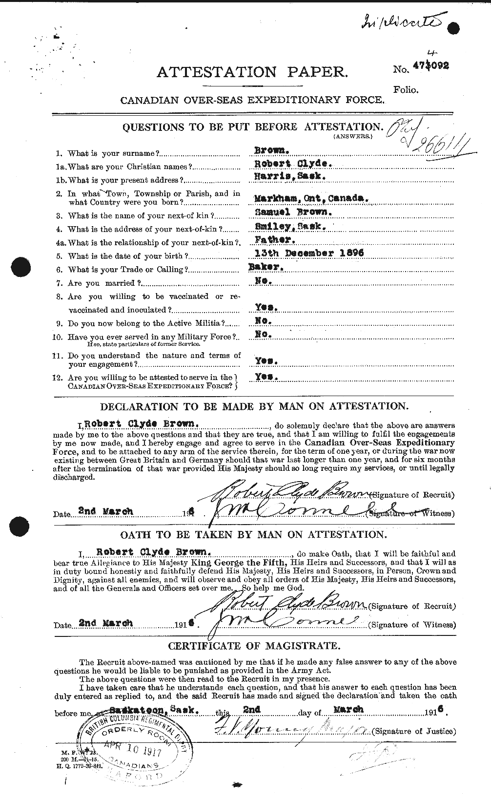 Personnel Records of the First World War - CEF 269909a