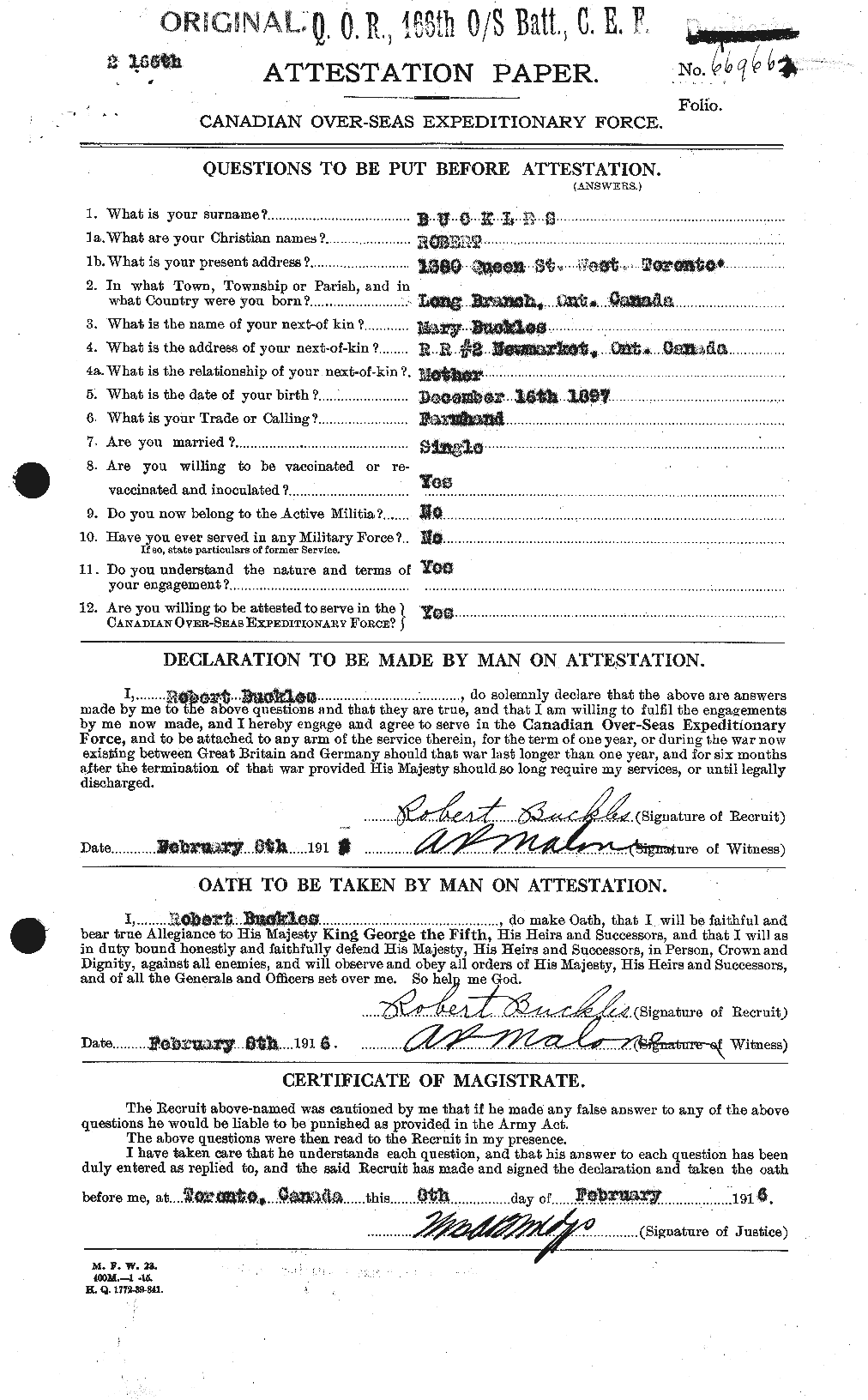 Dossiers du Personnel de la Première Guerre mondiale - CEC 270185a