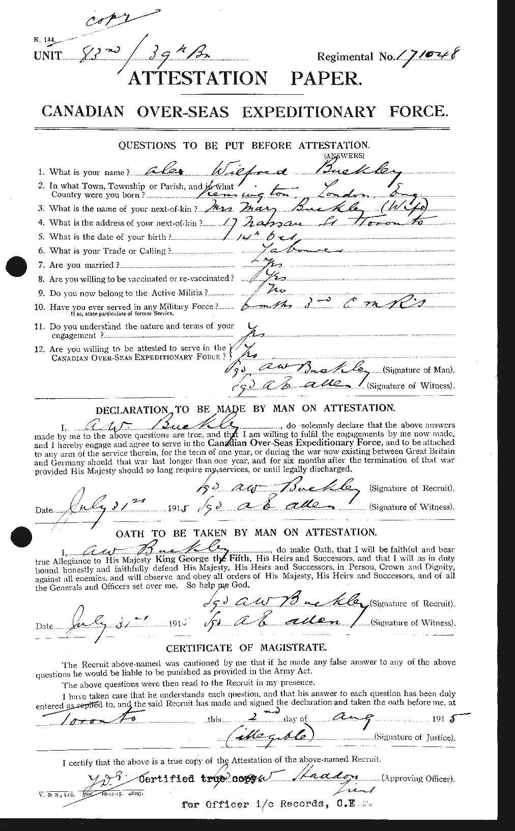 Personnel Records of the First World War - CEF 270191a