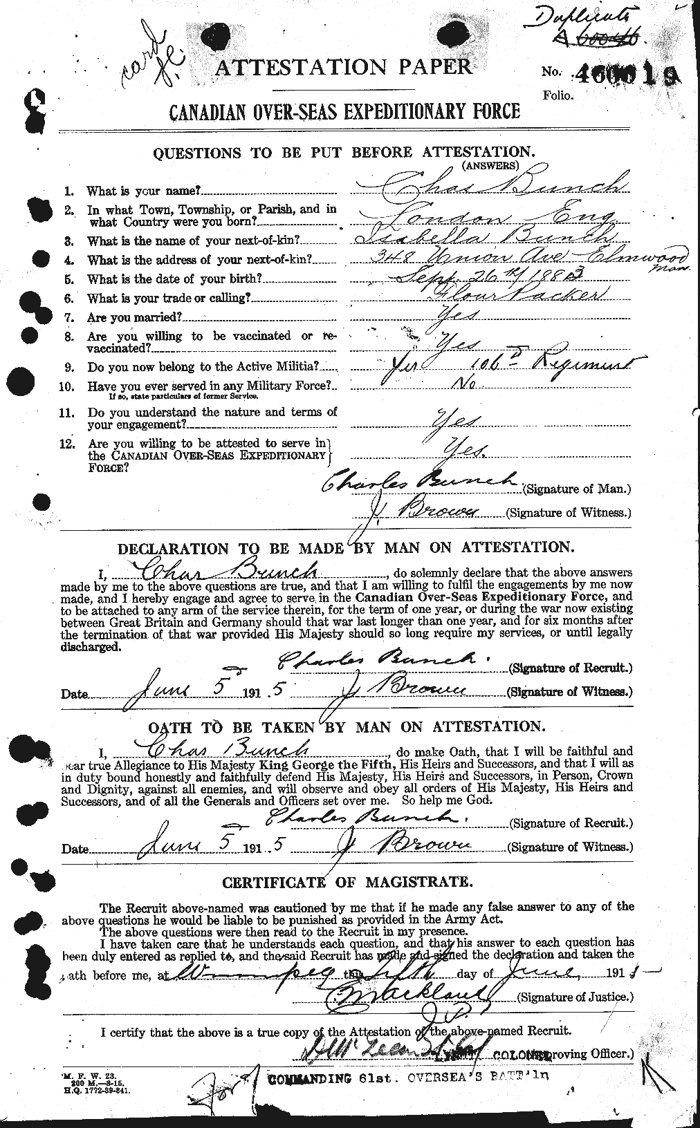 Dossiers du Personnel de la Première Guerre mondiale - CEC 270349a