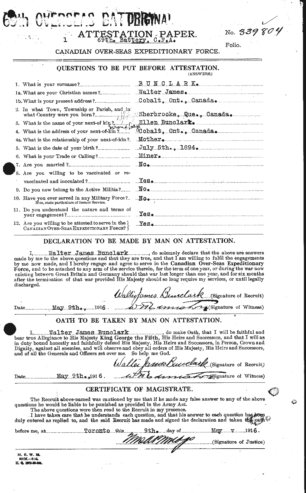 Dossiers du Personnel de la Première Guerre mondiale - CEC 270353a