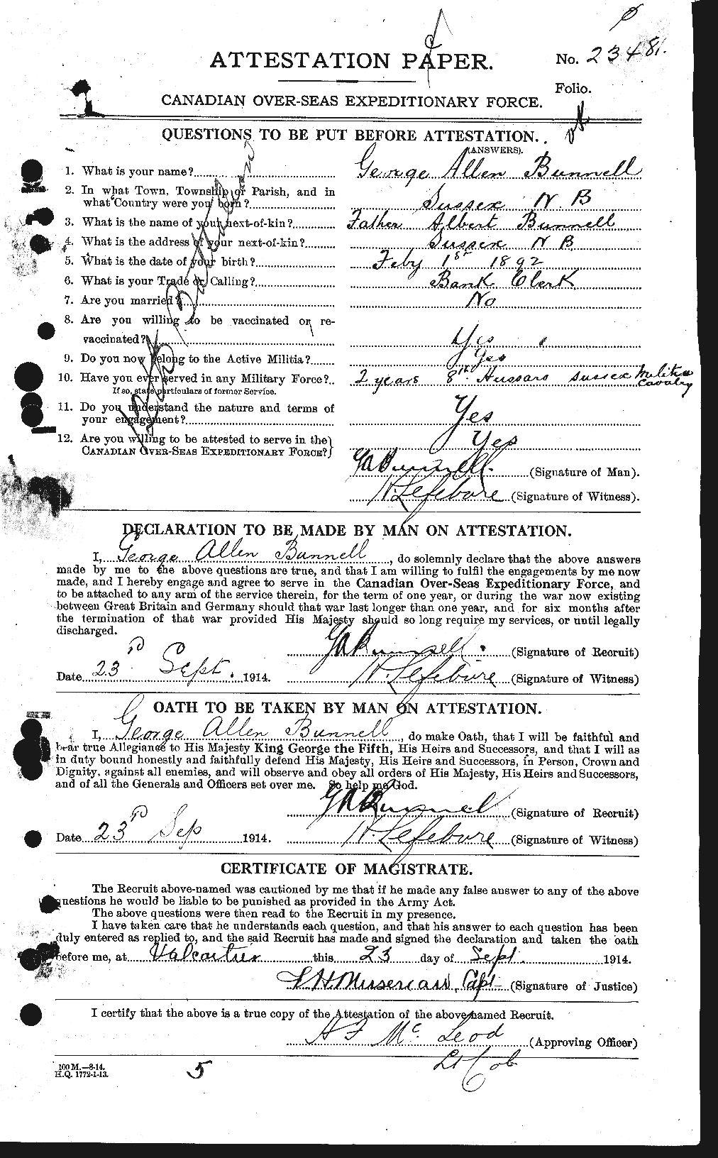 Dossiers du Personnel de la Première Guerre mondiale - CEC 270444a