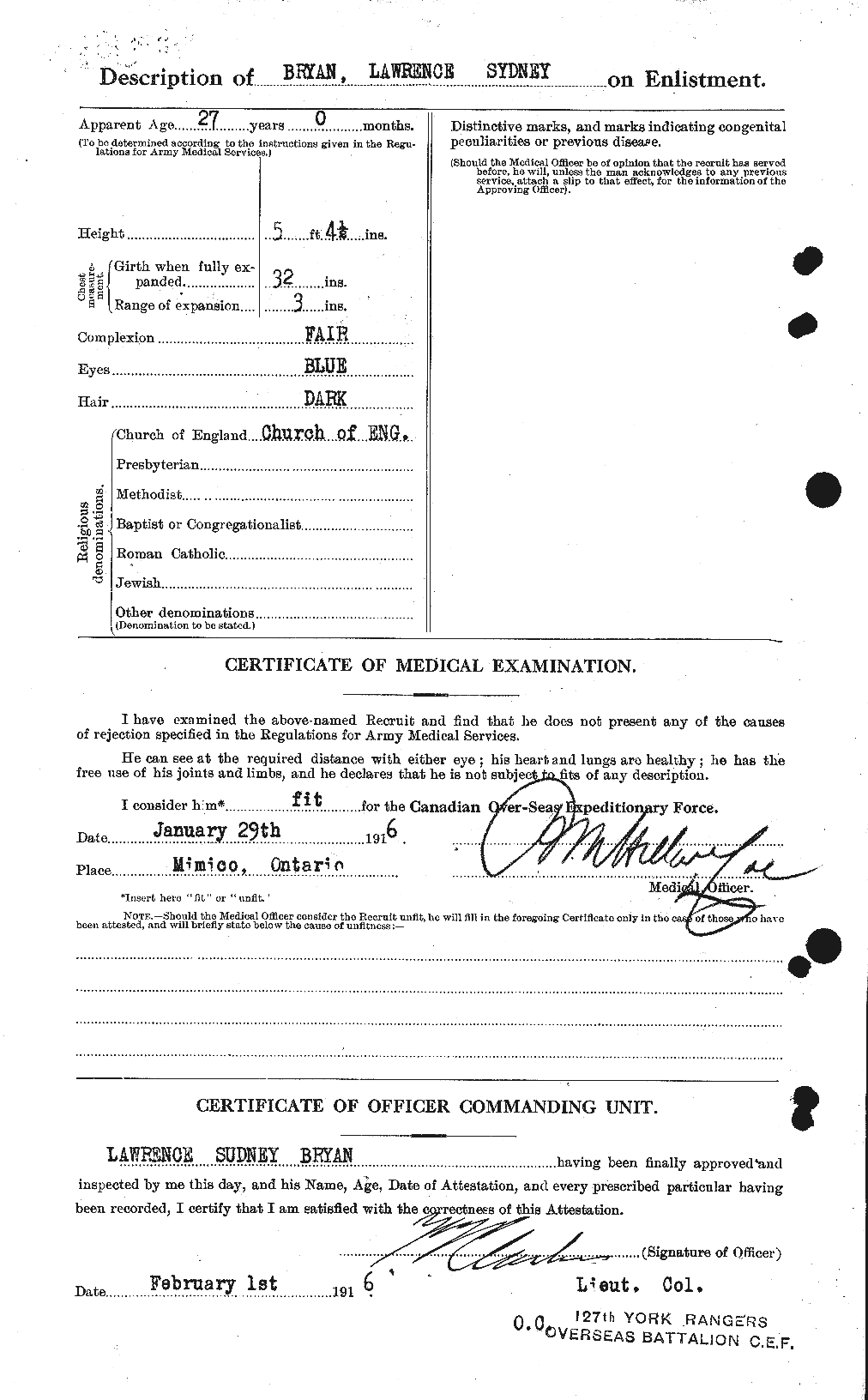 Dossiers du Personnel de la Première Guerre mondiale - CEC 270701b