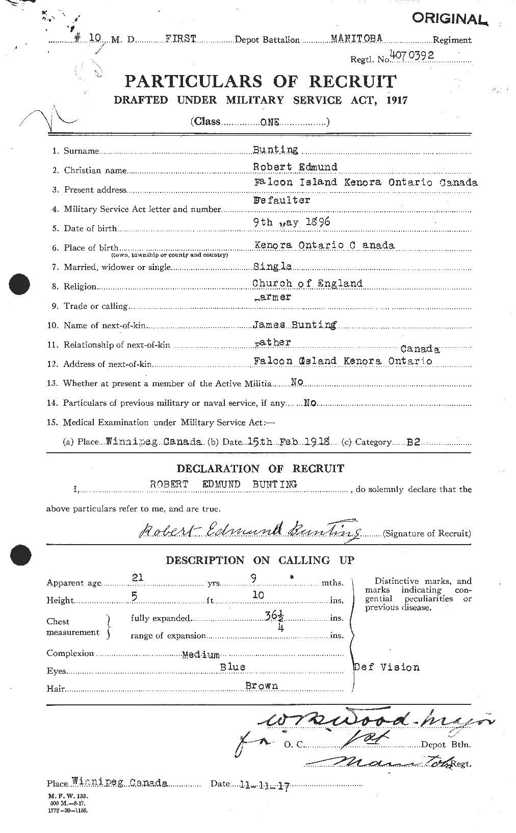 Dossiers du Personnel de la Première Guerre mondiale - CEC 270961a