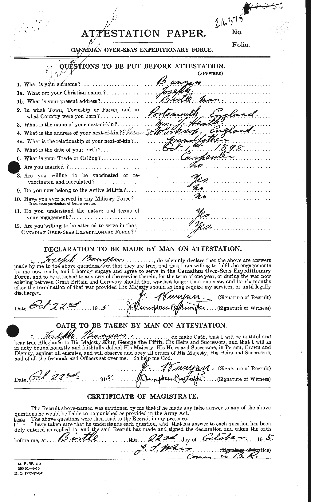 Personnel Records of the First World War - CEF 270994a