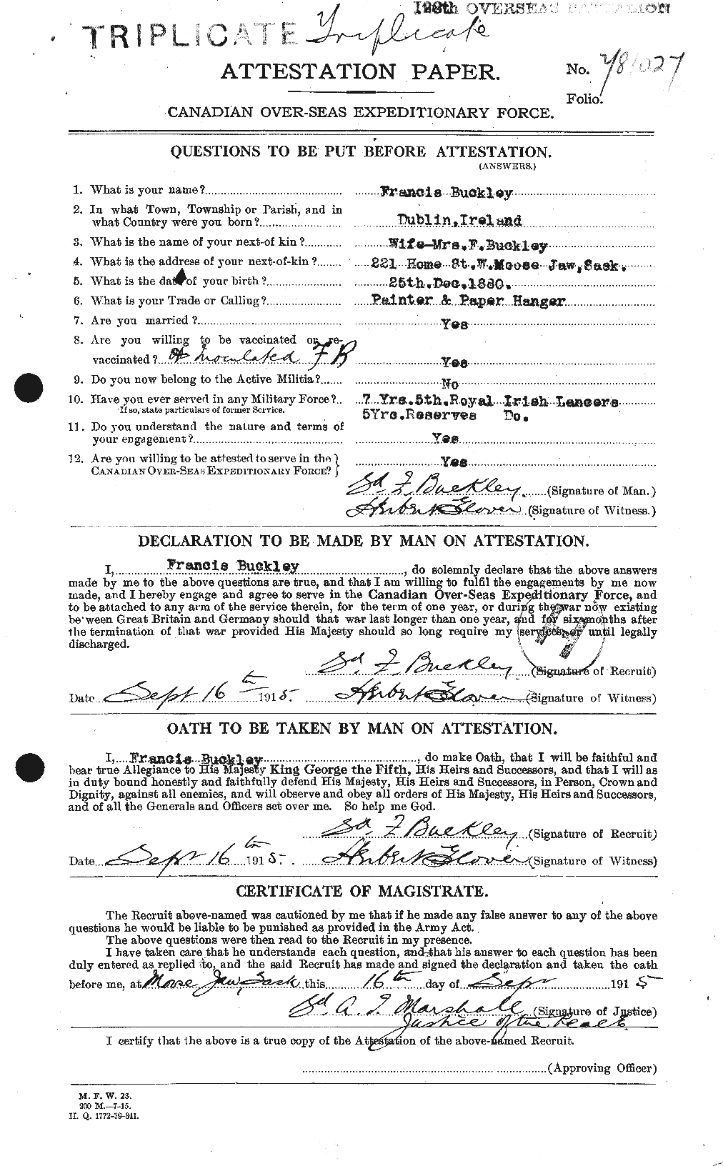 Personnel Records of the First World War - CEF 271081a