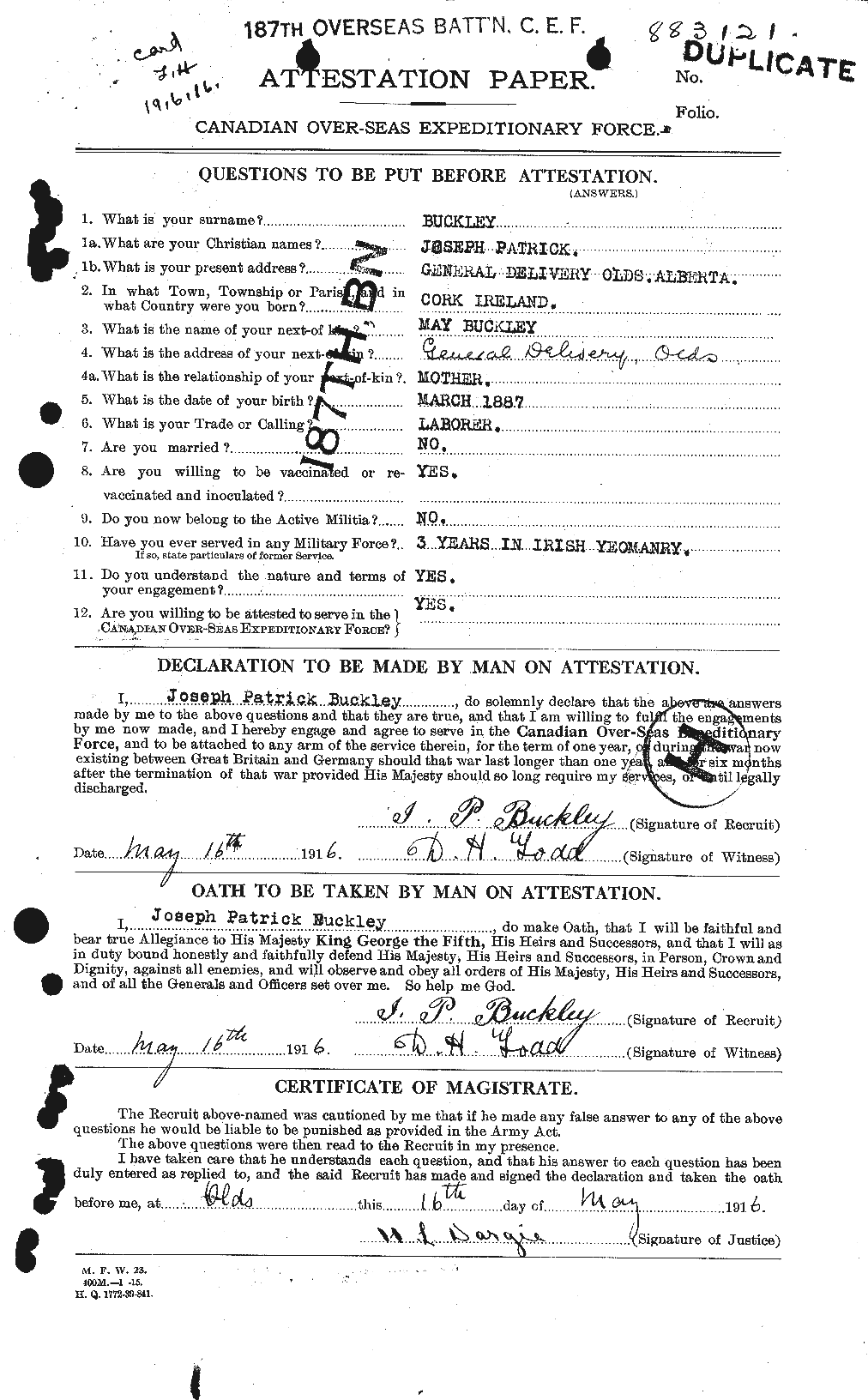 Personnel Records of the First World War - CEF 271154a