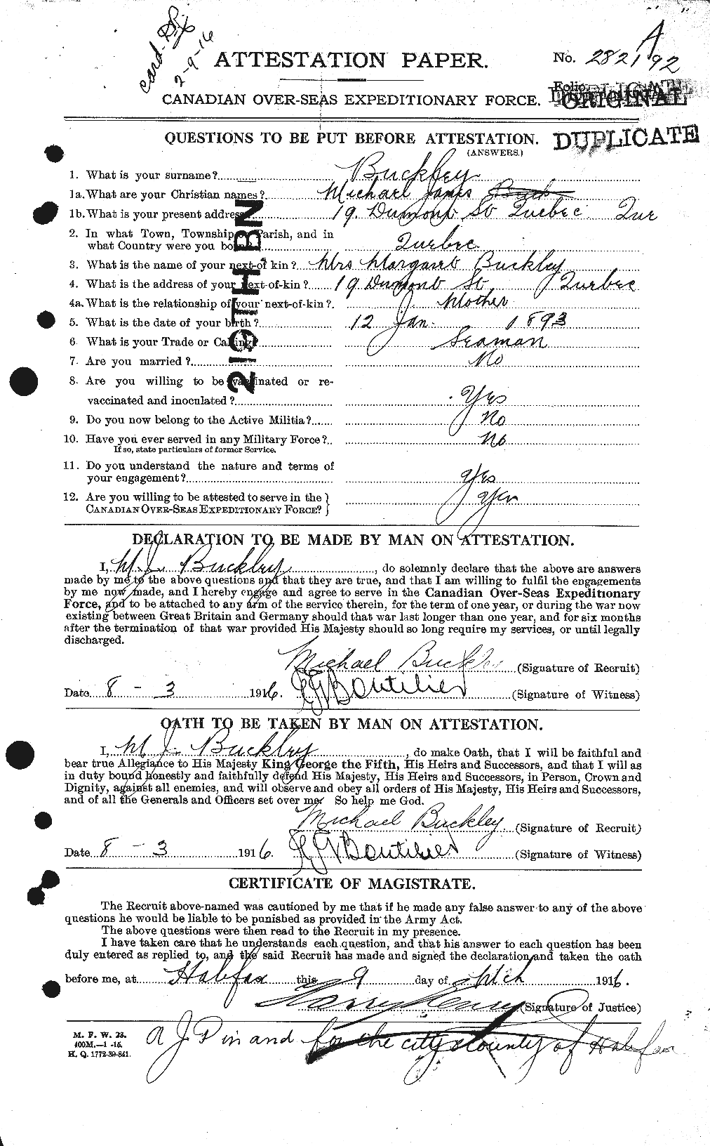 Personnel Records of the First World War - CEF 271160a