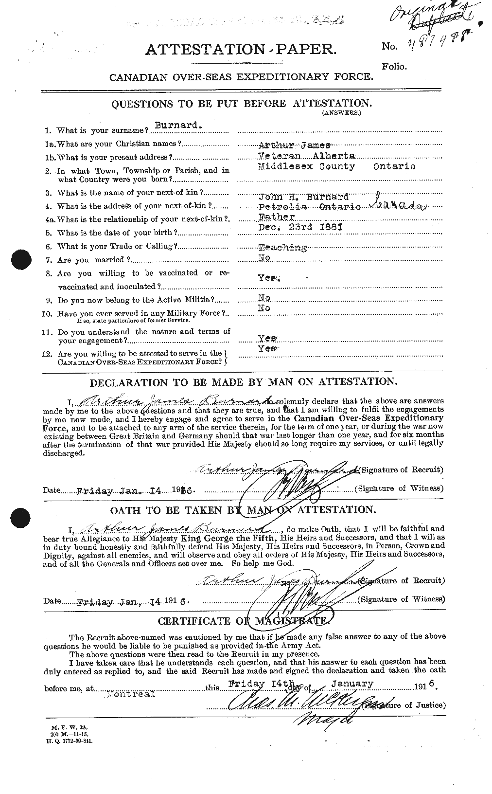 Personnel Records of the First World War - CEF 271964a