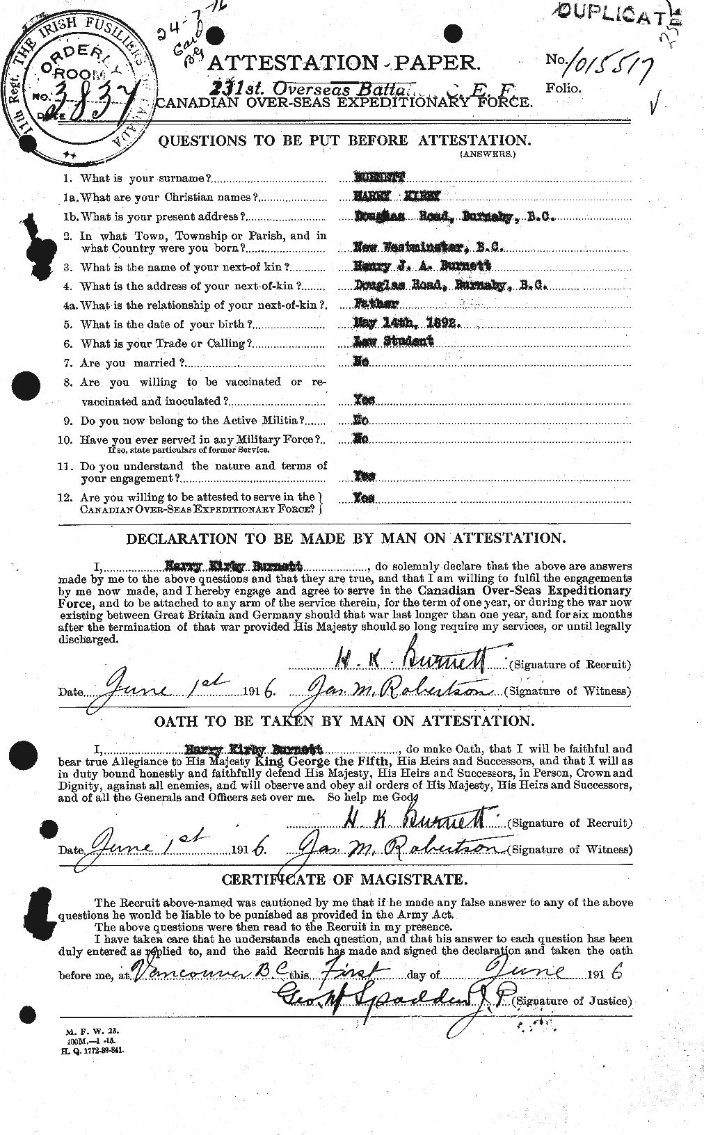 Personnel Records of the First World War - CEF 272104a