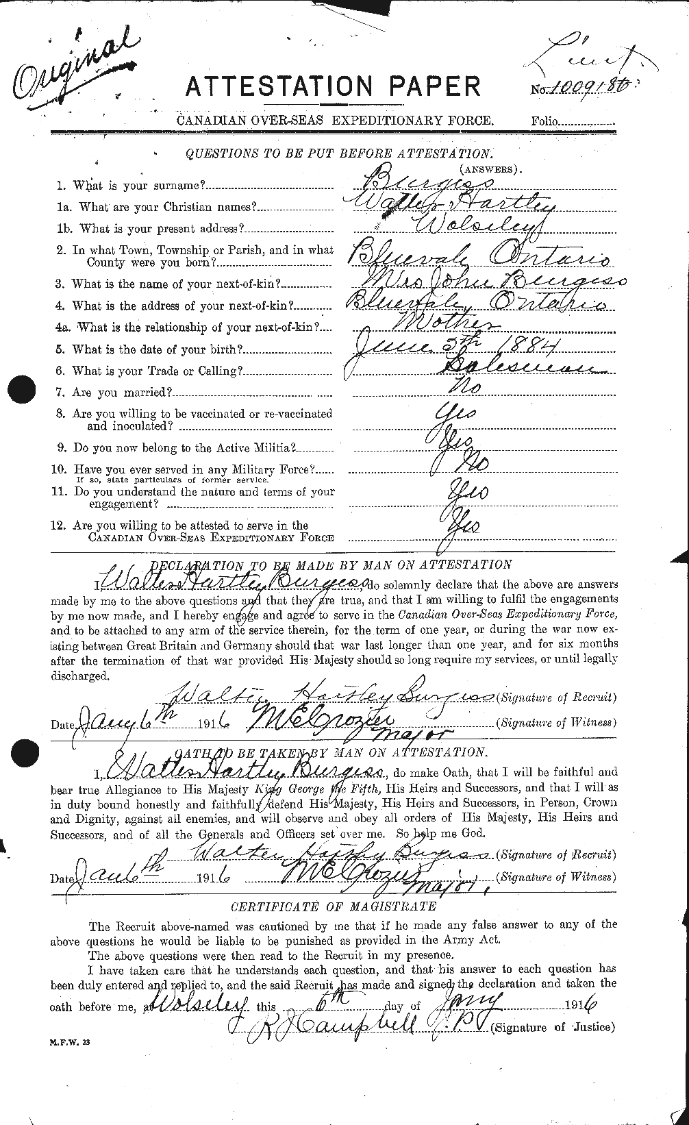Dossiers du Personnel de la Première Guerre mondiale - CEC 272226a