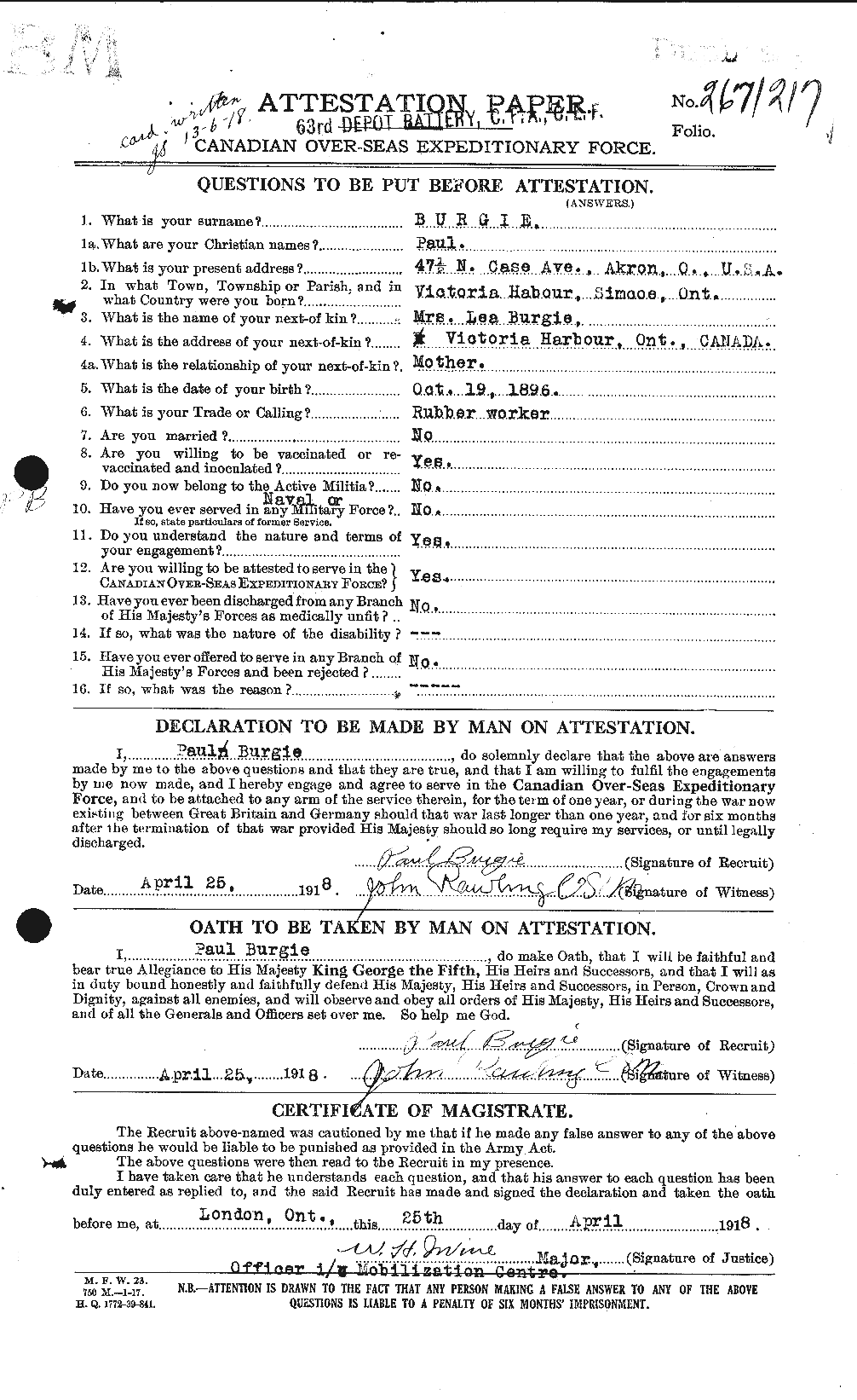 Personnel Records of the First World War - CEF 272266a