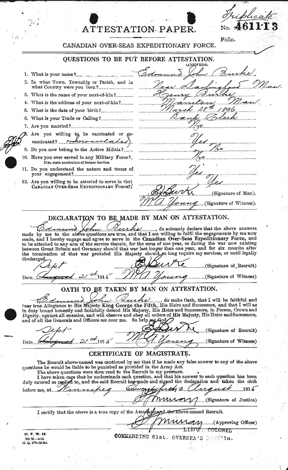 Dossiers du Personnel de la Première Guerre mondiale - CEC 272417a