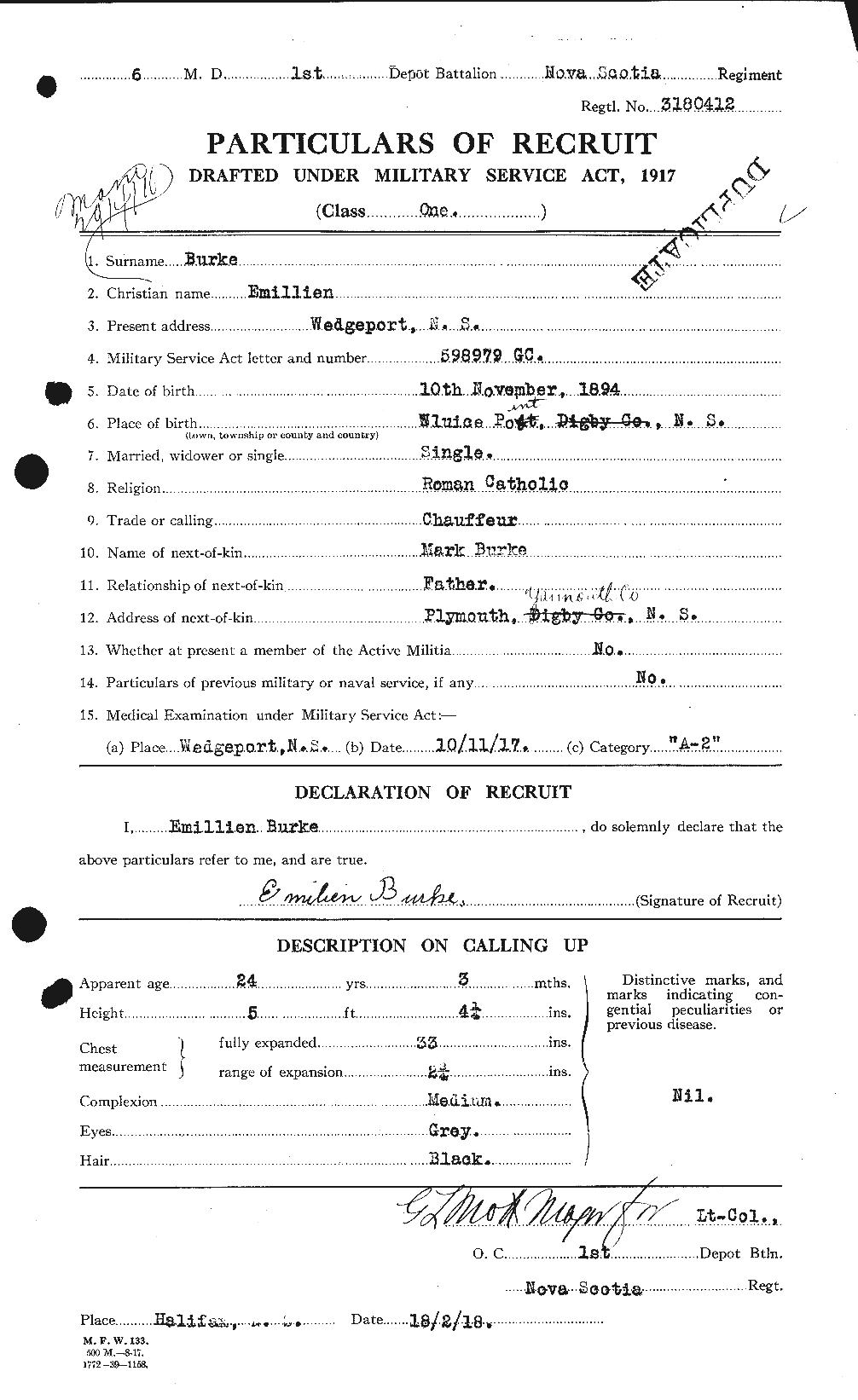 Dossiers du Personnel de la Première Guerre mondiale - CEC 272436a