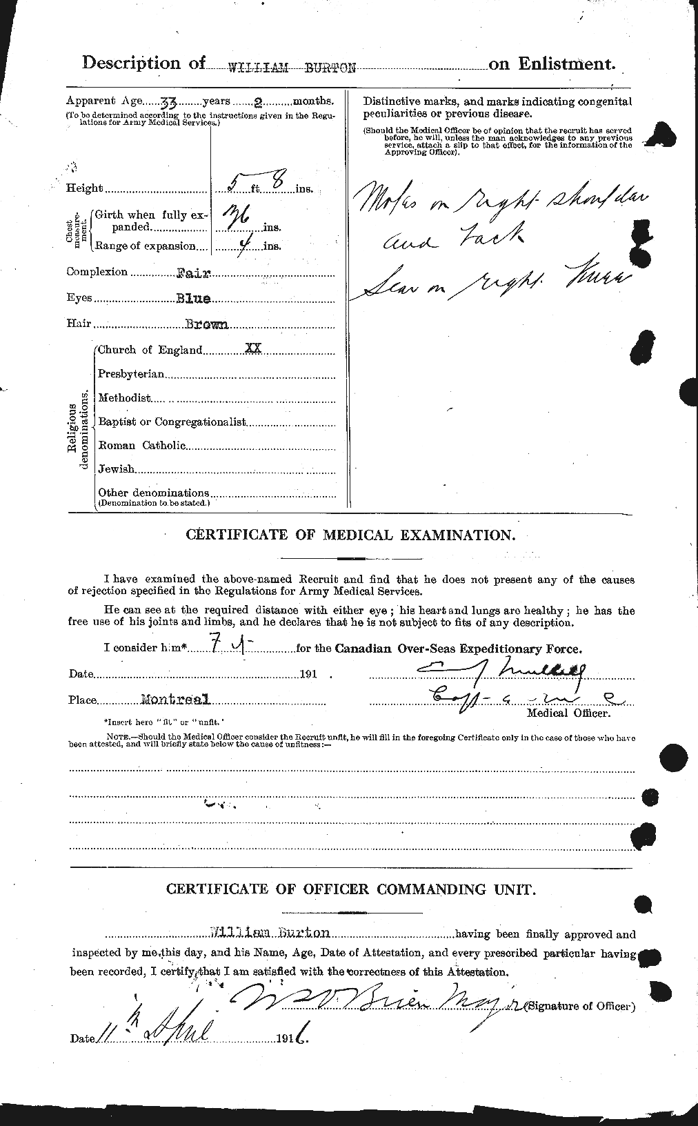Dossiers du Personnel de la Première Guerre mondiale - CEC 272755b