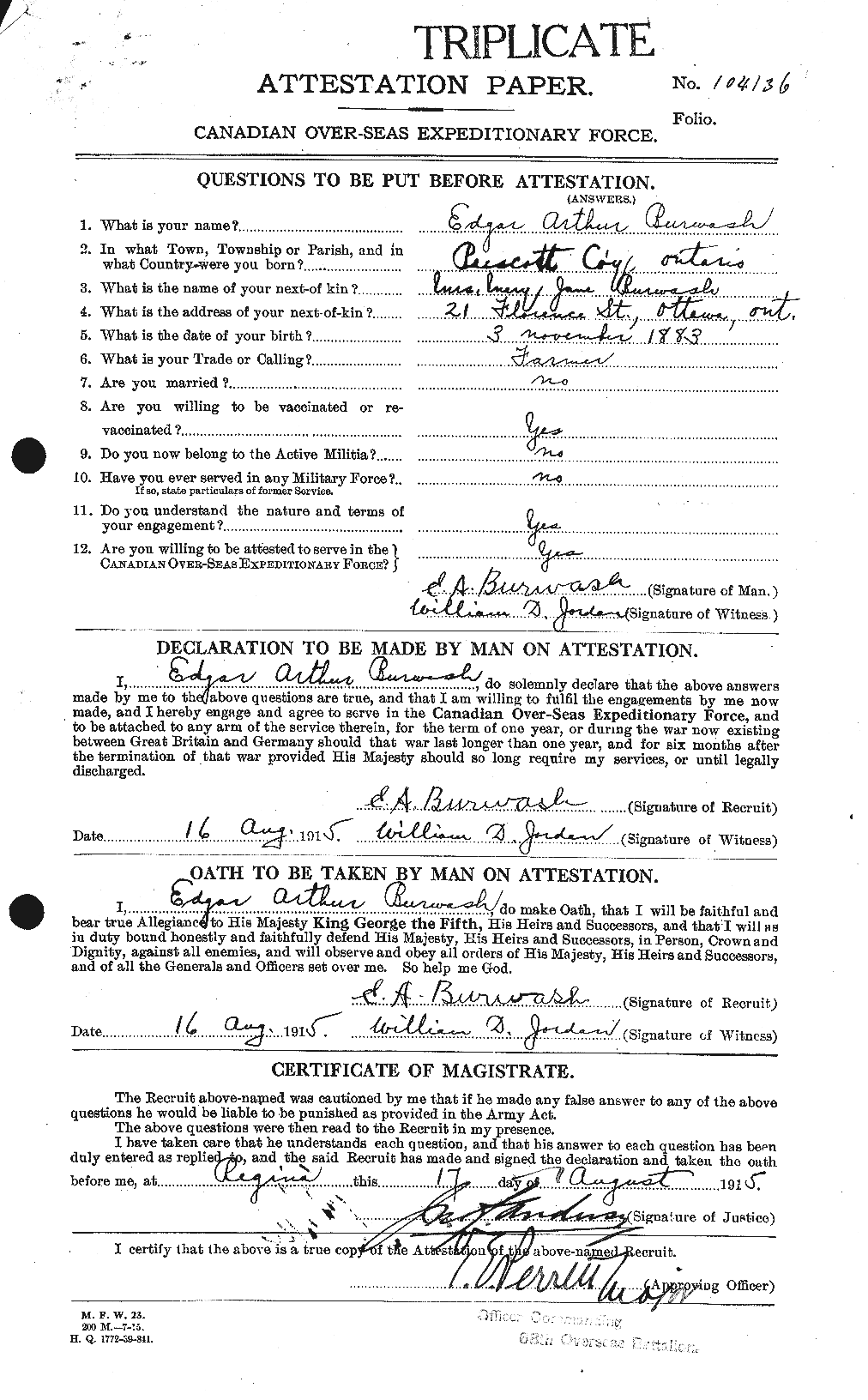 Personnel Records of the First World War - CEF 272802a