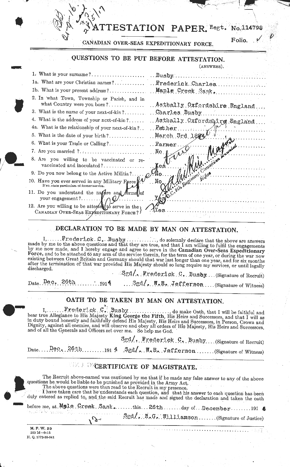 Personnel Records of the First World War - CEF 272864a