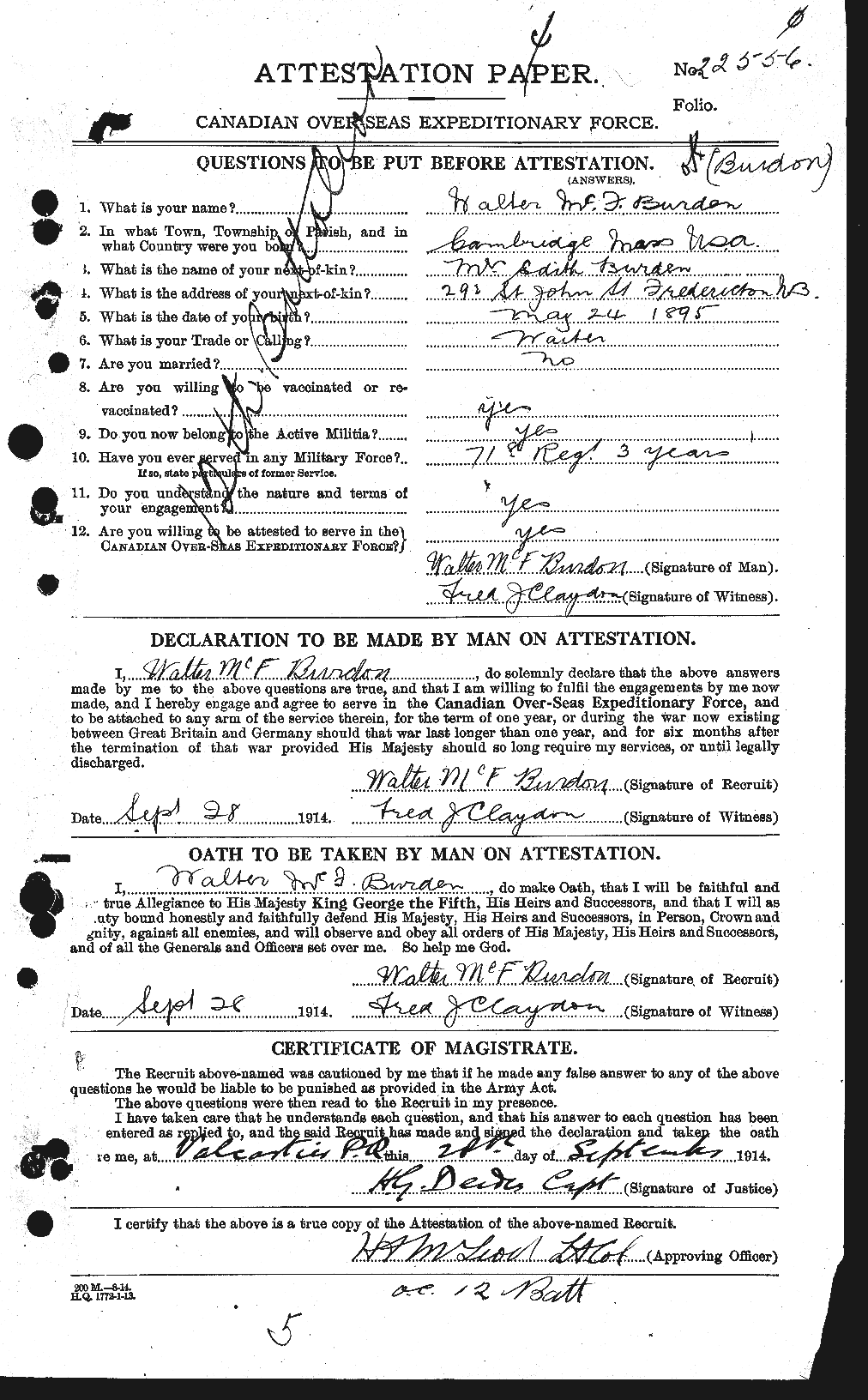 Dossiers du Personnel de la Première Guerre mondiale - CEC 273358a