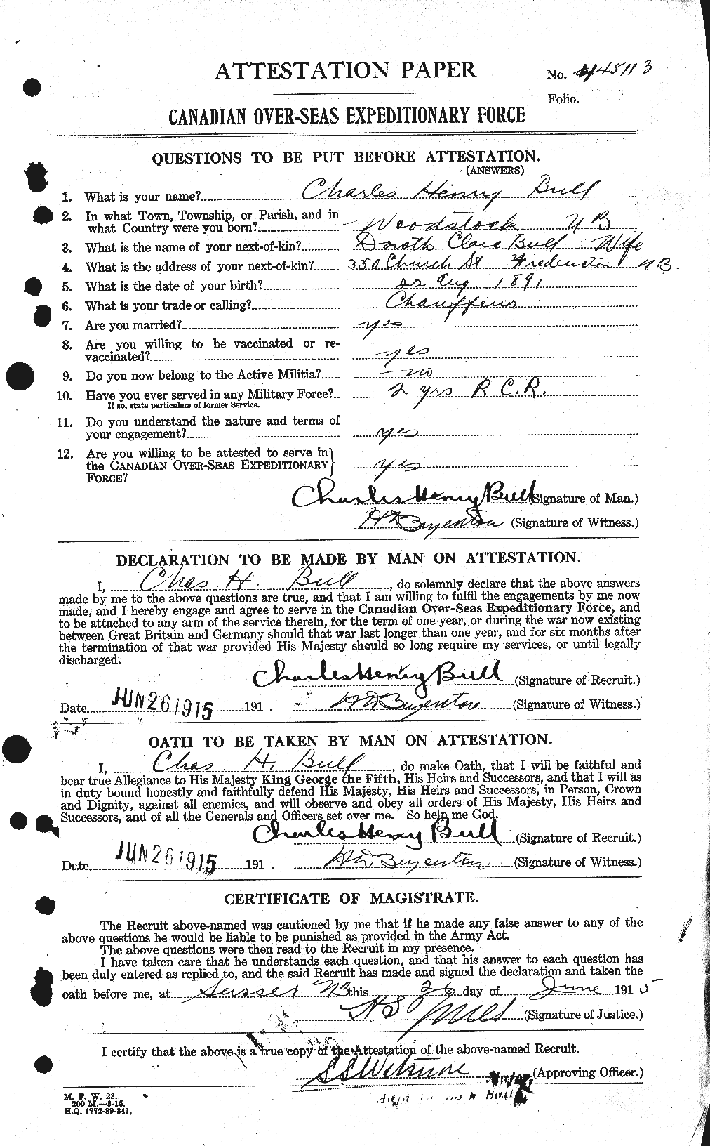Dossiers du Personnel de la Première Guerre mondiale - CEC 273371a