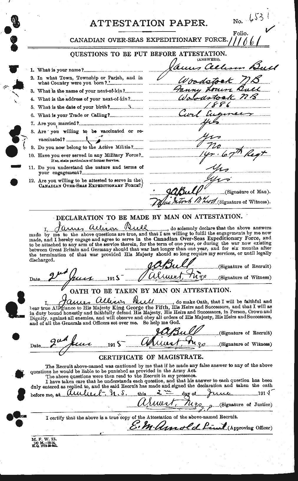 Dossiers du Personnel de la Première Guerre mondiale - CEC 273416a