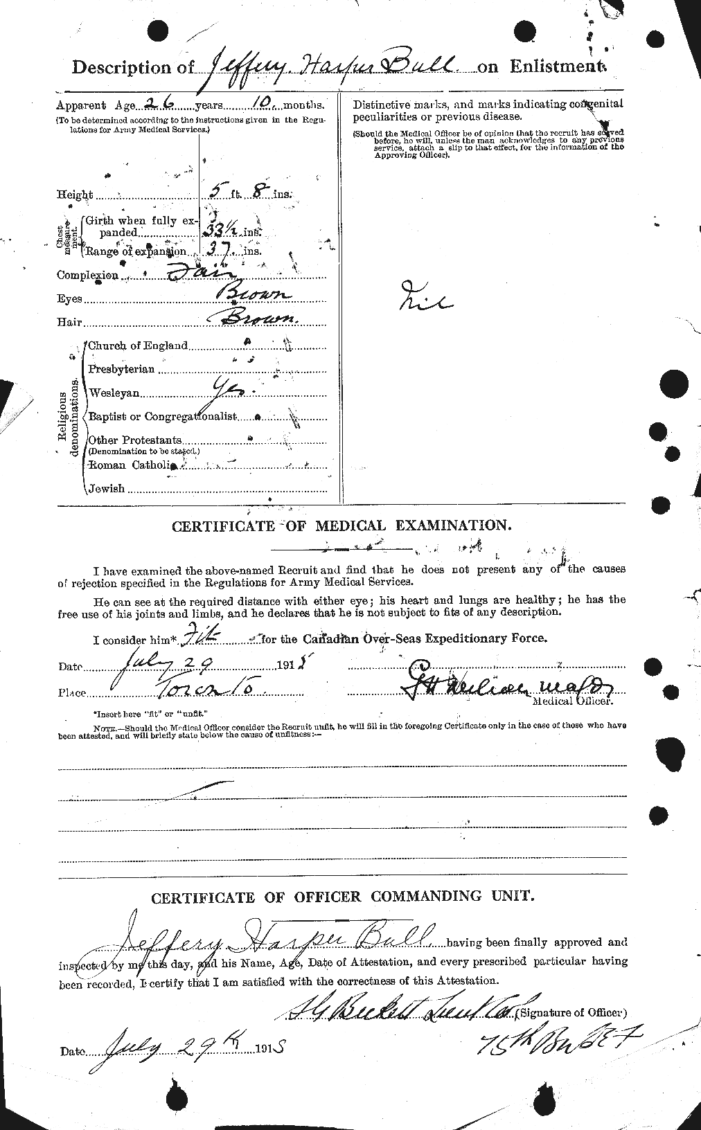Dossiers du Personnel de la Première Guerre mondiale - CEC 273418b