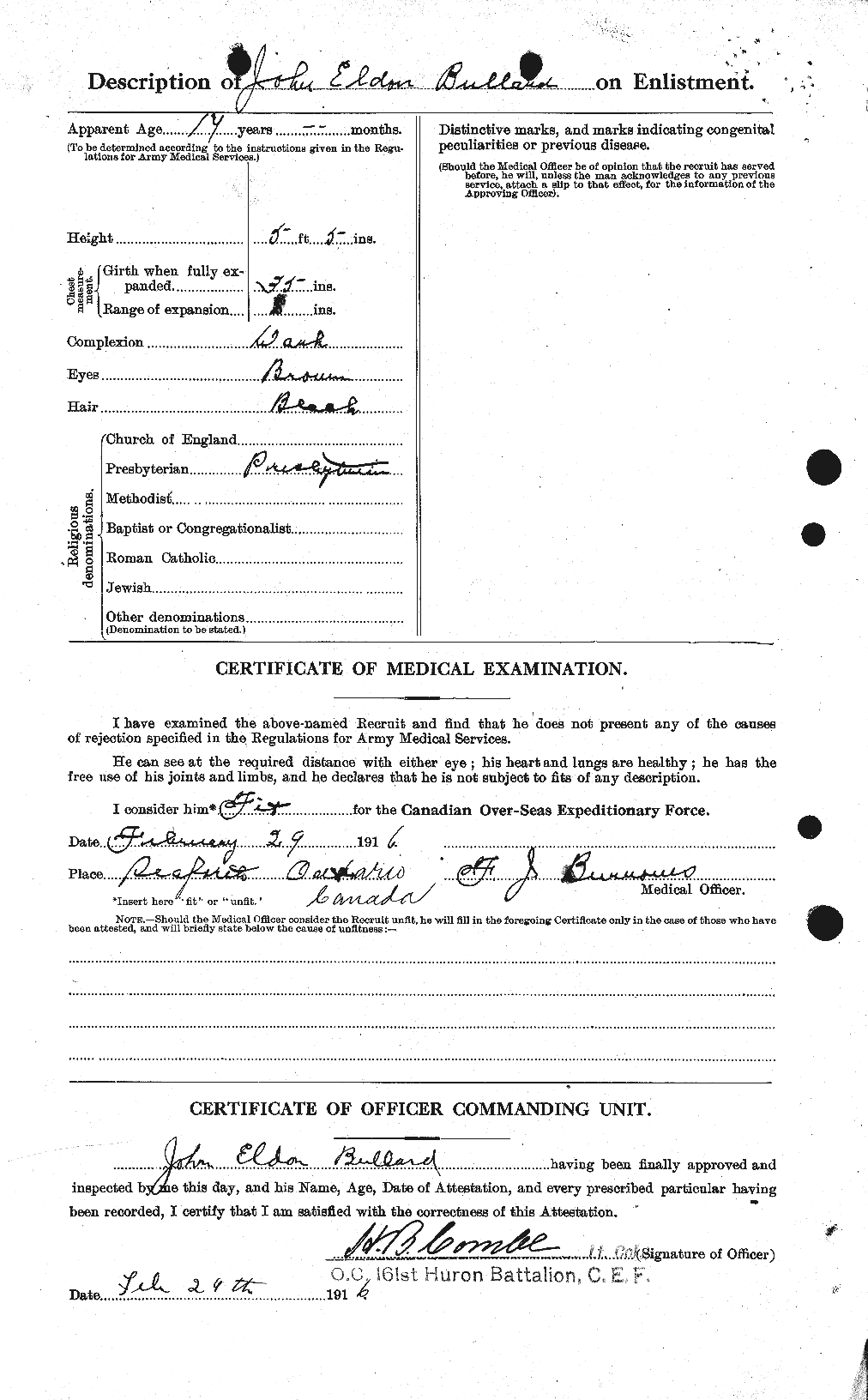 Dossiers du Personnel de la Première Guerre mondiale - CEC 273469b