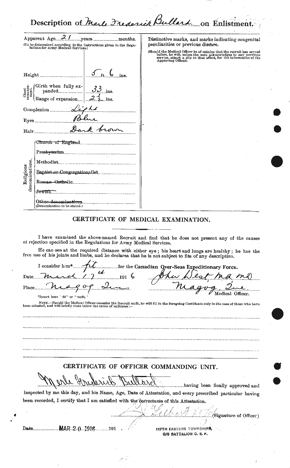 Dossiers du Personnel de la Première Guerre mondiale - CEC 273471b