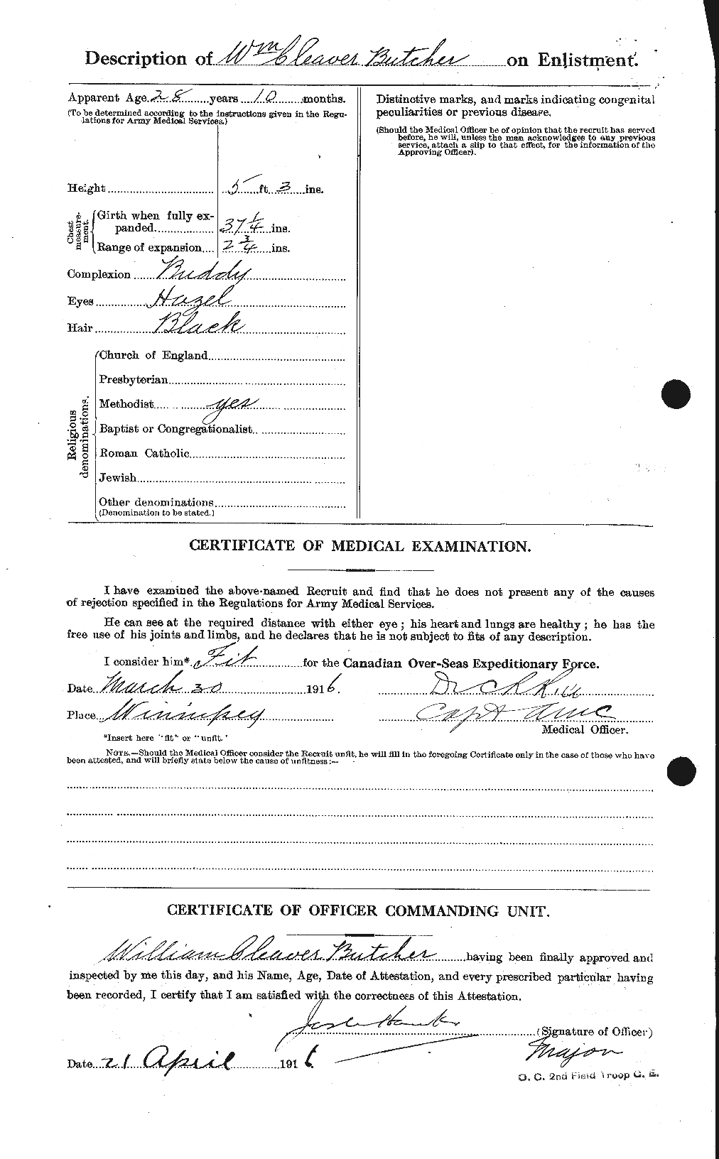 Dossiers du Personnel de la Première Guerre mondiale - CEC 273581b