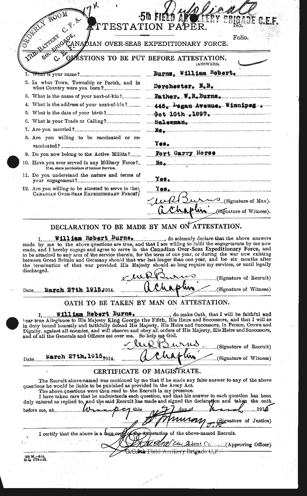 Personnel Records of the First World War - CEF 273852a
