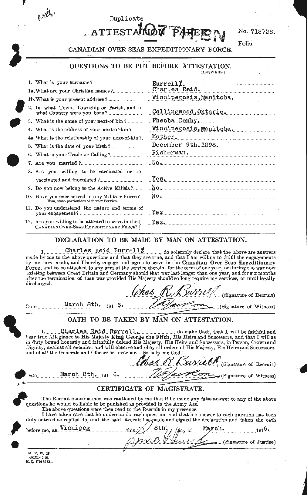 Personnel Records of the First World War - CEF 273961a