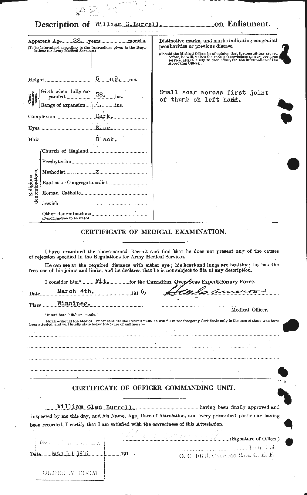 Dossiers du Personnel de la Première Guerre mondiale - CEC 274012b