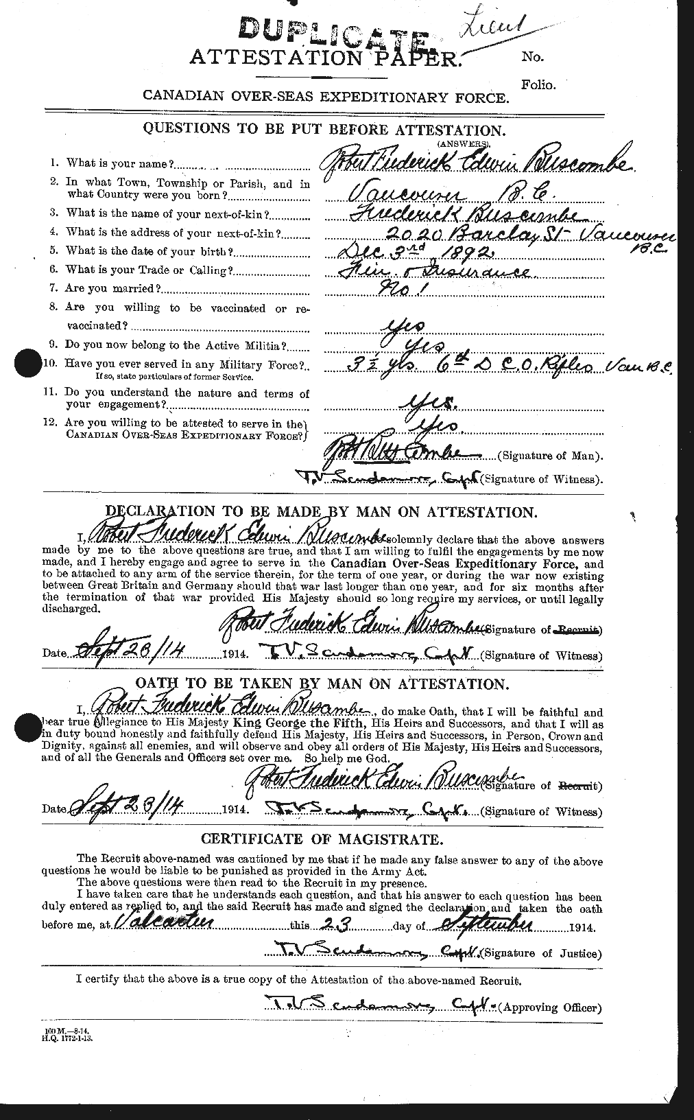 Personnel Records of the First World War - CEF 274310a