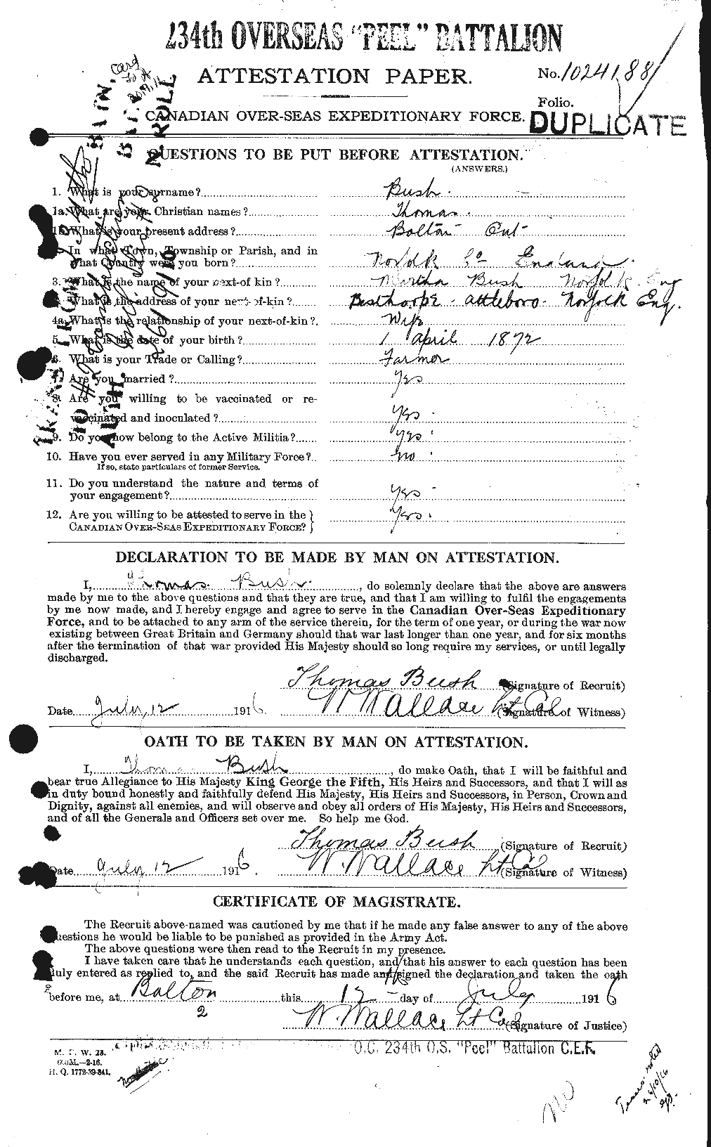 Dossiers du Personnel de la Première Guerre mondiale - CEC 274426a