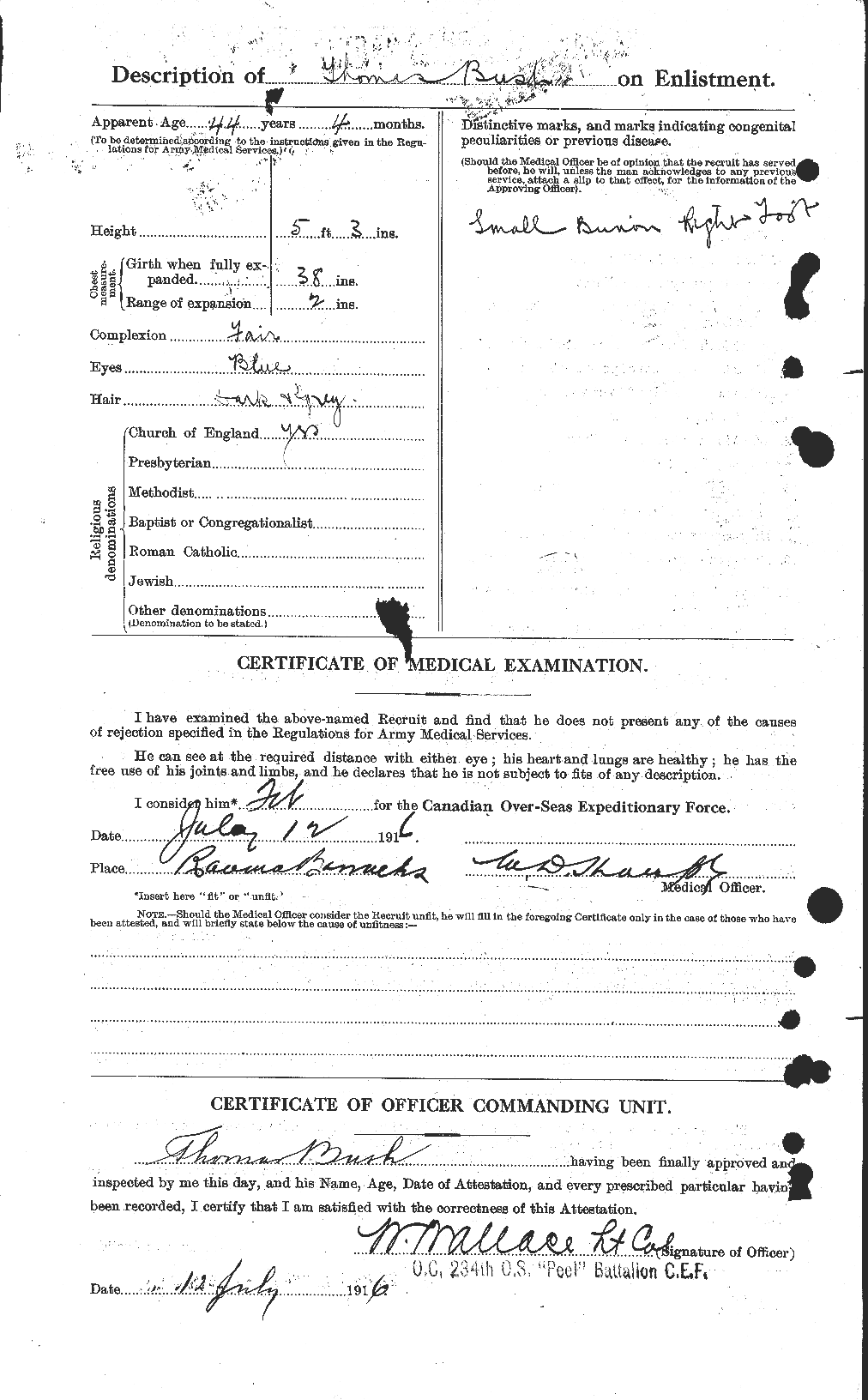 Dossiers du Personnel de la Première Guerre mondiale - CEC 274426b