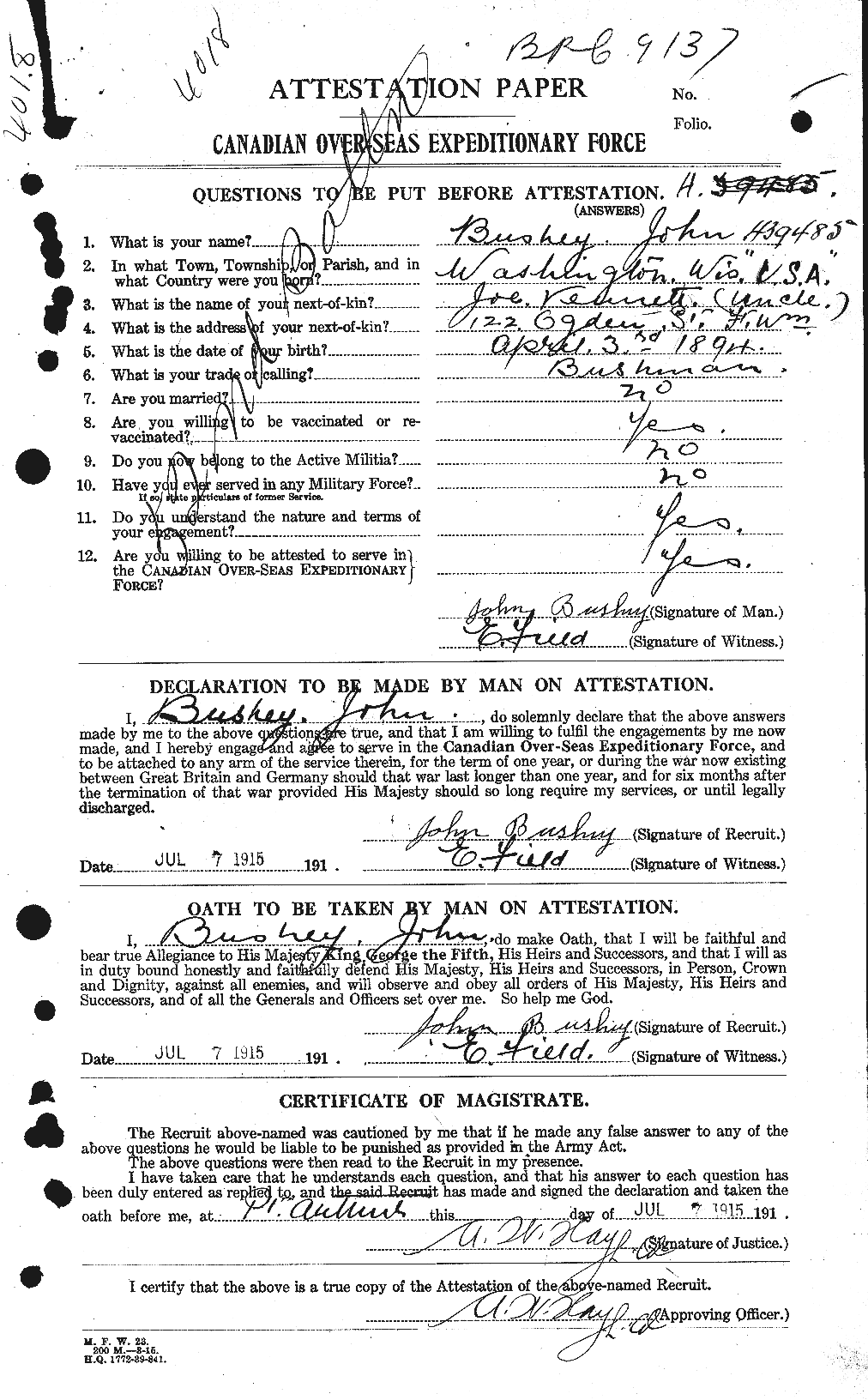 Personnel Records of the First World War - CEF 274498a