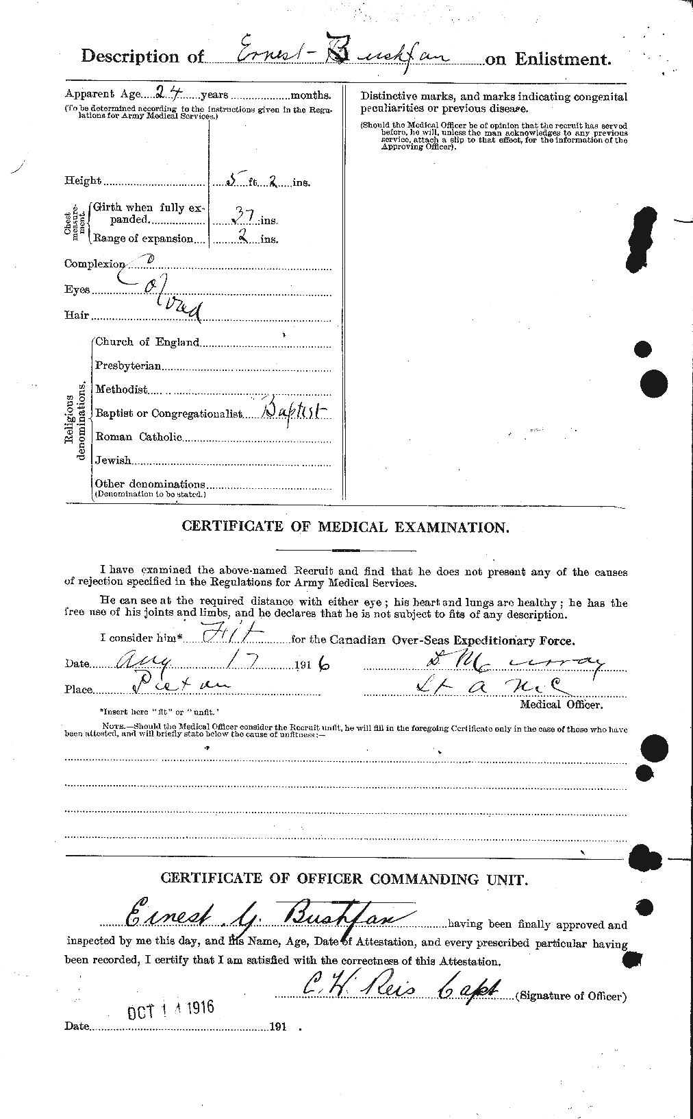 Dossiers du Personnel de la Première Guerre mondiale - CEC 274510b