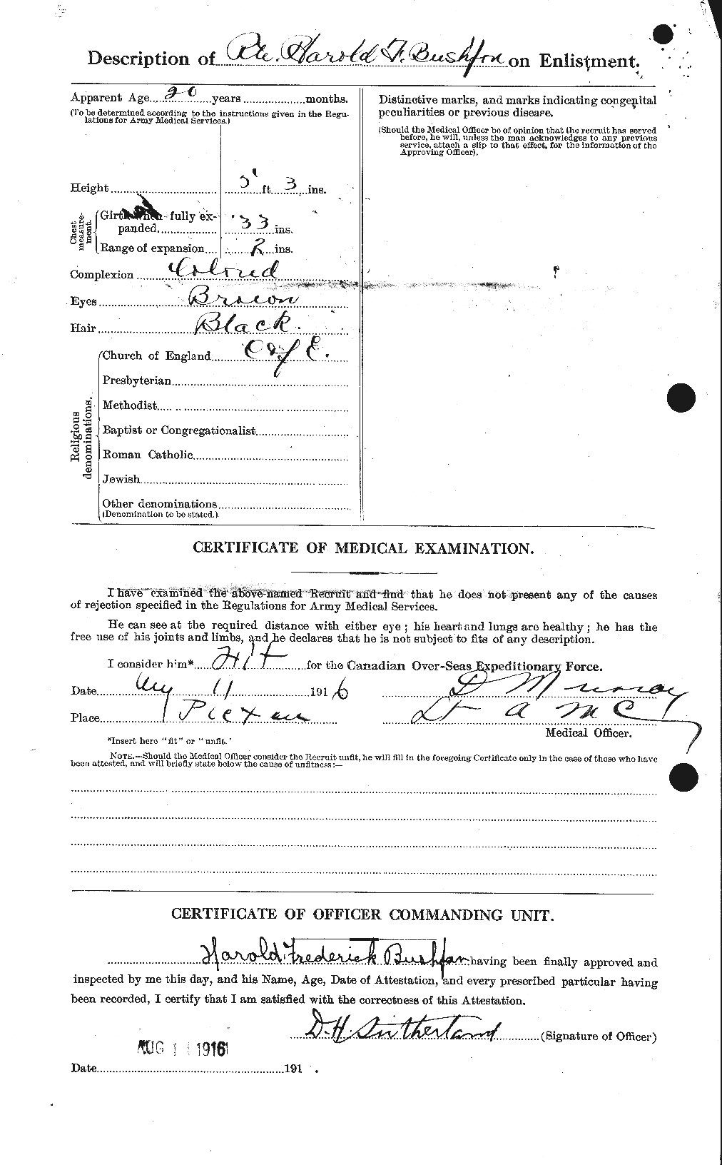 Dossiers du Personnel de la Première Guerre mondiale - CEC 274511b