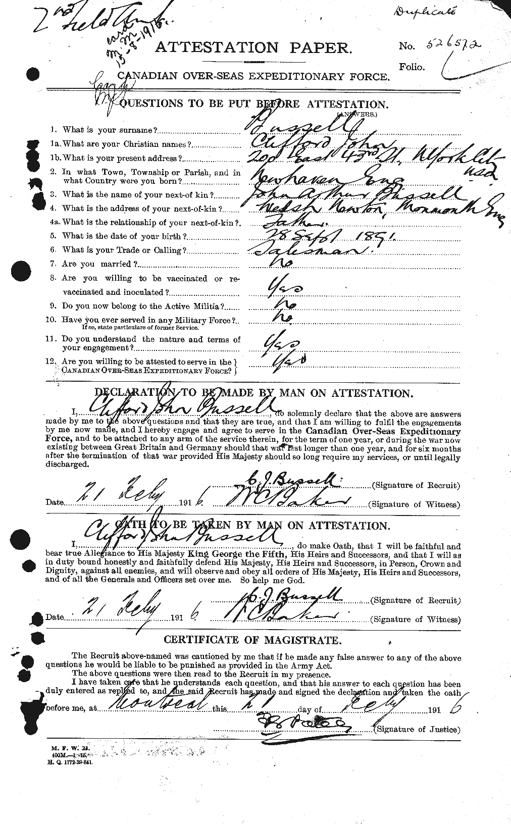 Personnel Records of the First World War - CEF 274581a