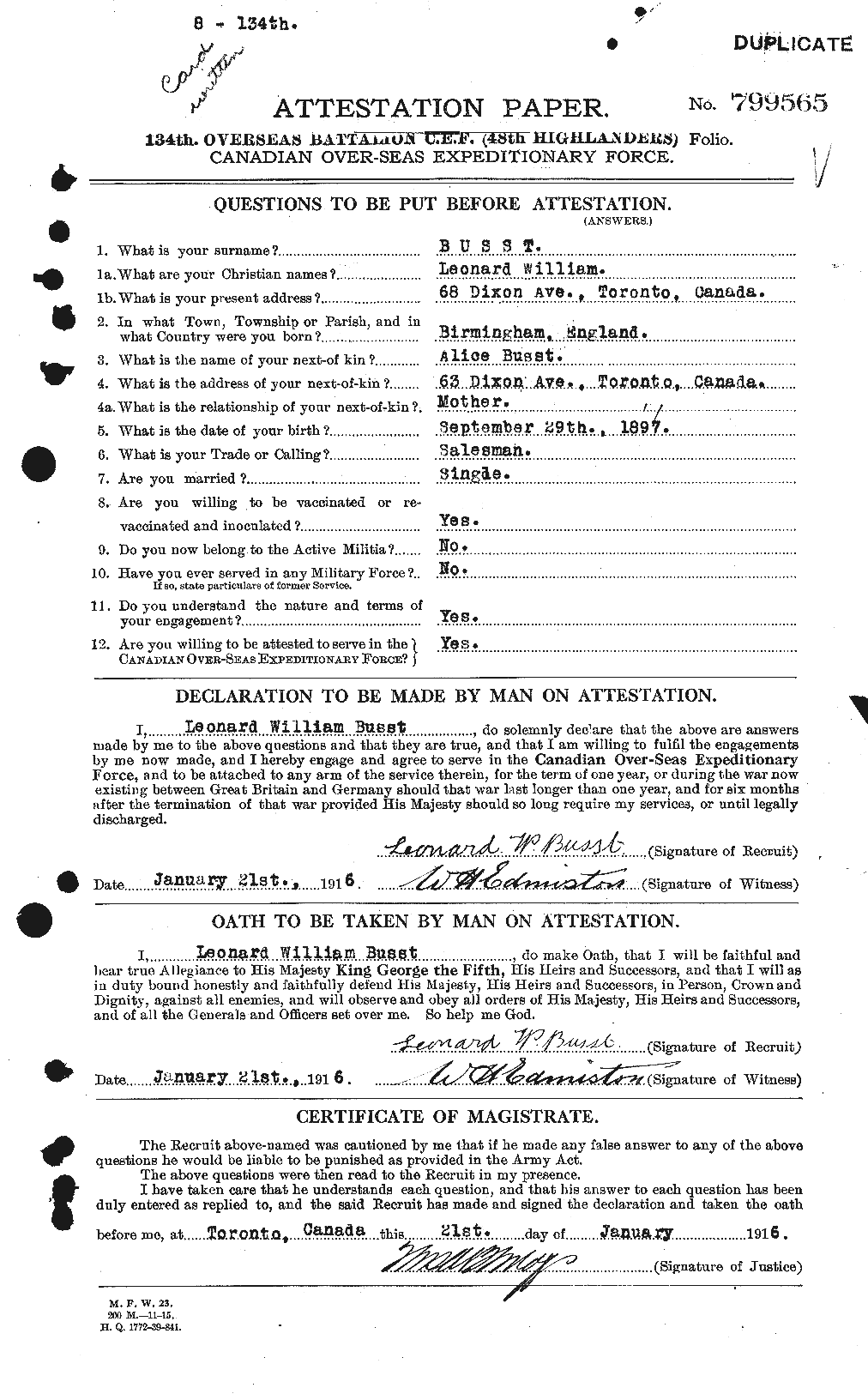 Personnel Records of the First World War - CEF 274642a