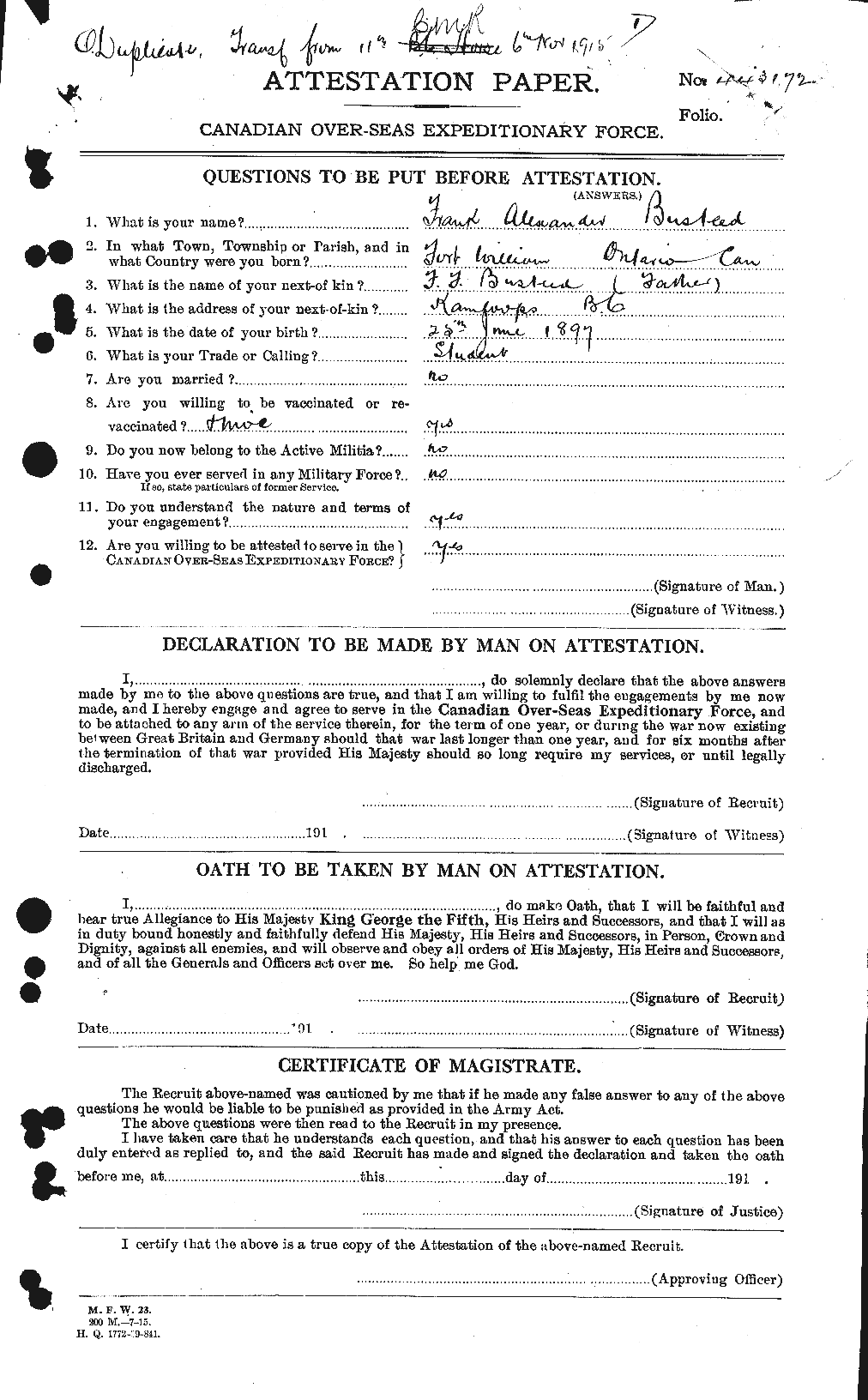 Personnel Records of the First World War - CEF 274656a