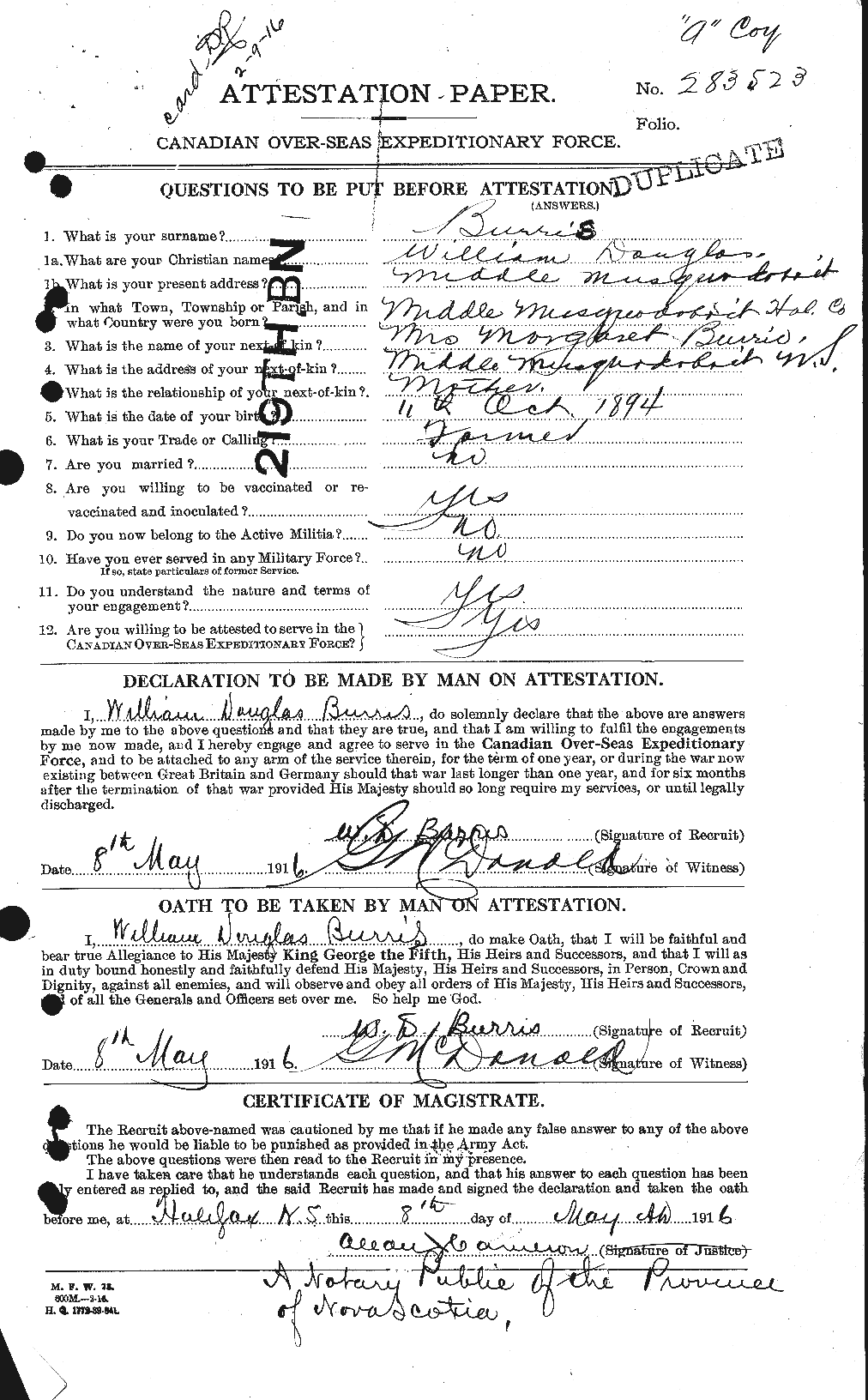 Personnel Records of the First World War - CEF 274692a