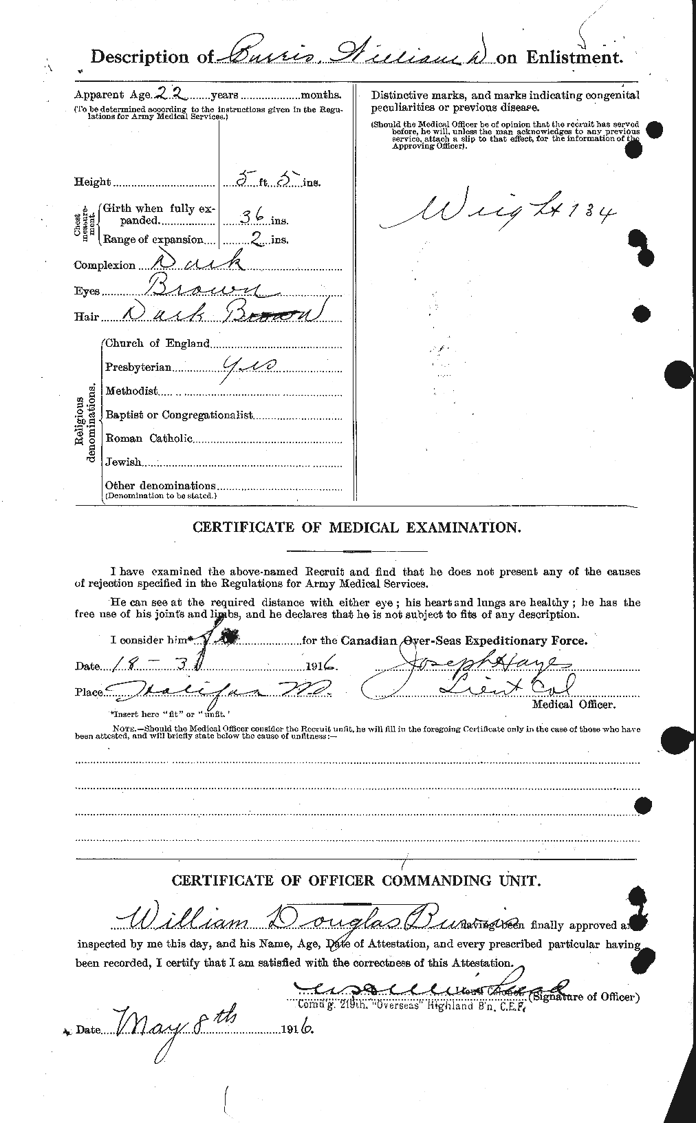 Dossiers du Personnel de la Première Guerre mondiale - CEC 274692b