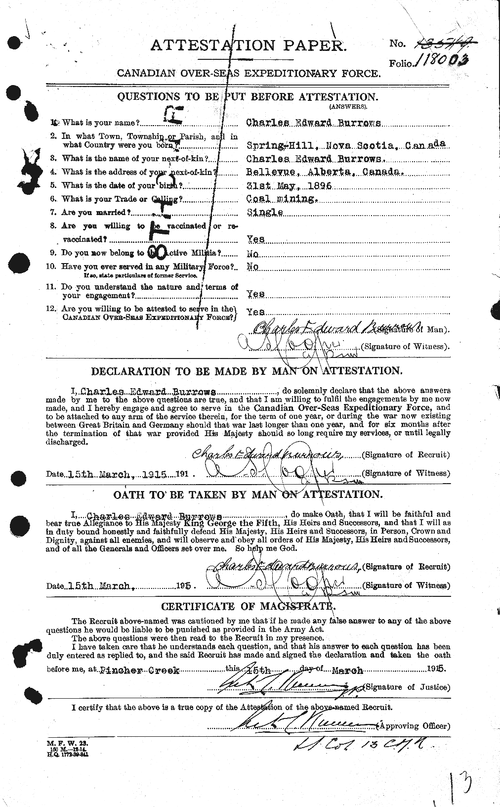 Personnel Records of the First World War - CEF 274785a