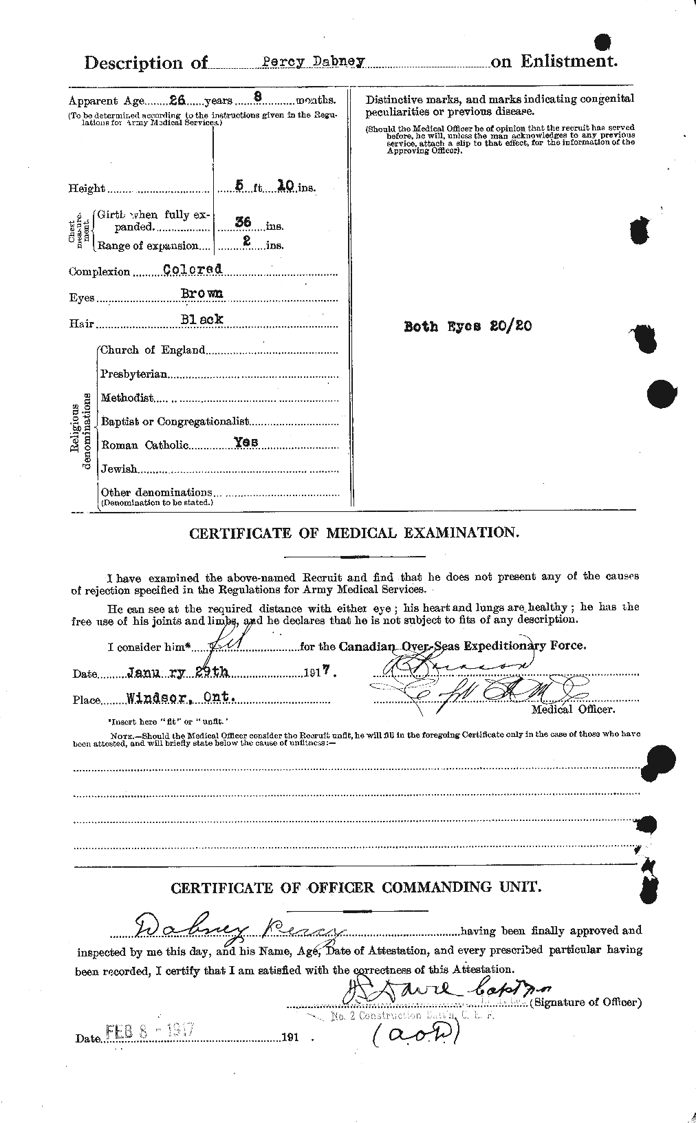 Dossiers du Personnel de la Première Guerre mondiale - CEC 275163b