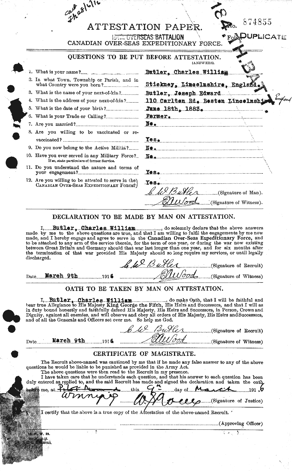 Personnel Records of the First World War - CEF 275833a
